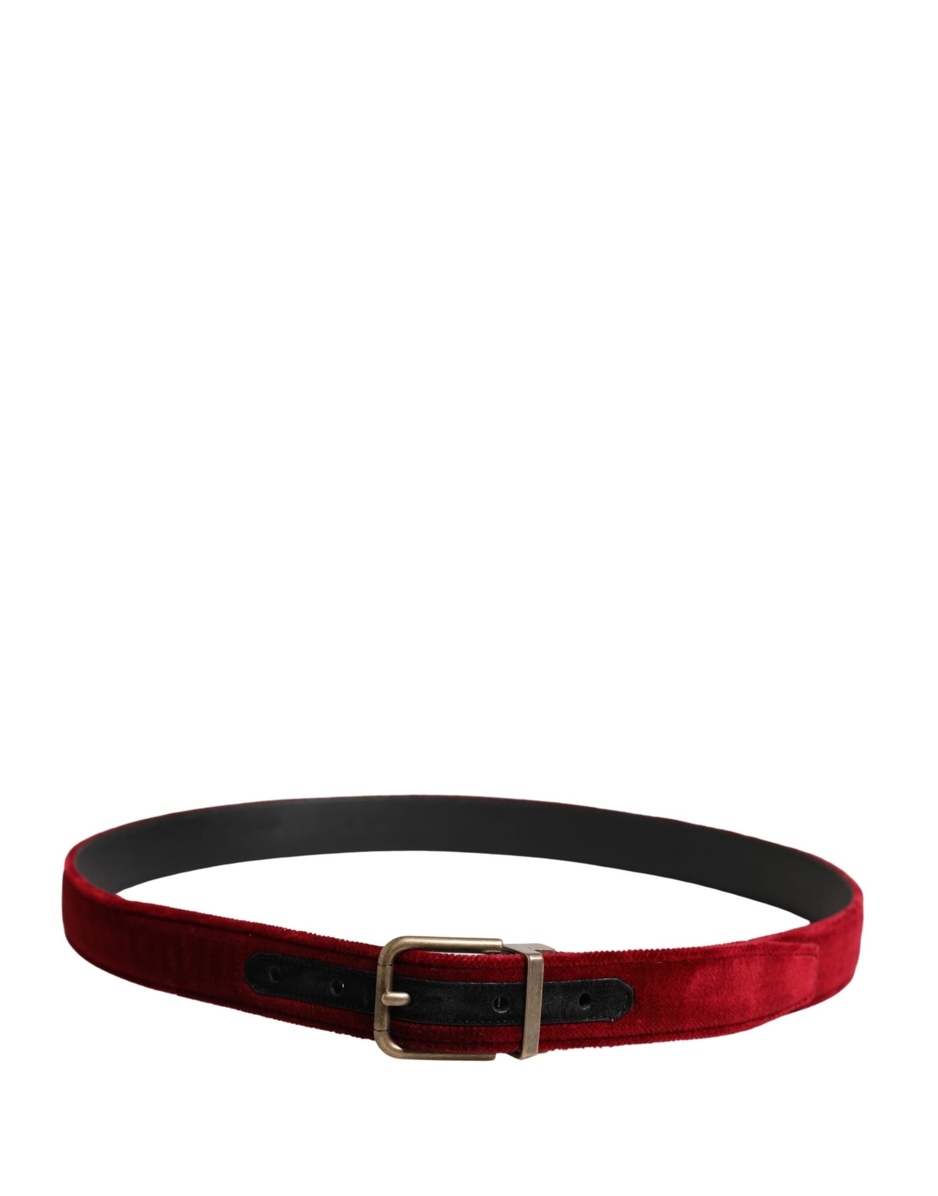 Dolce & Gabbana Men Burgundy Velvet Cotton Metal Buckle Belt - 3