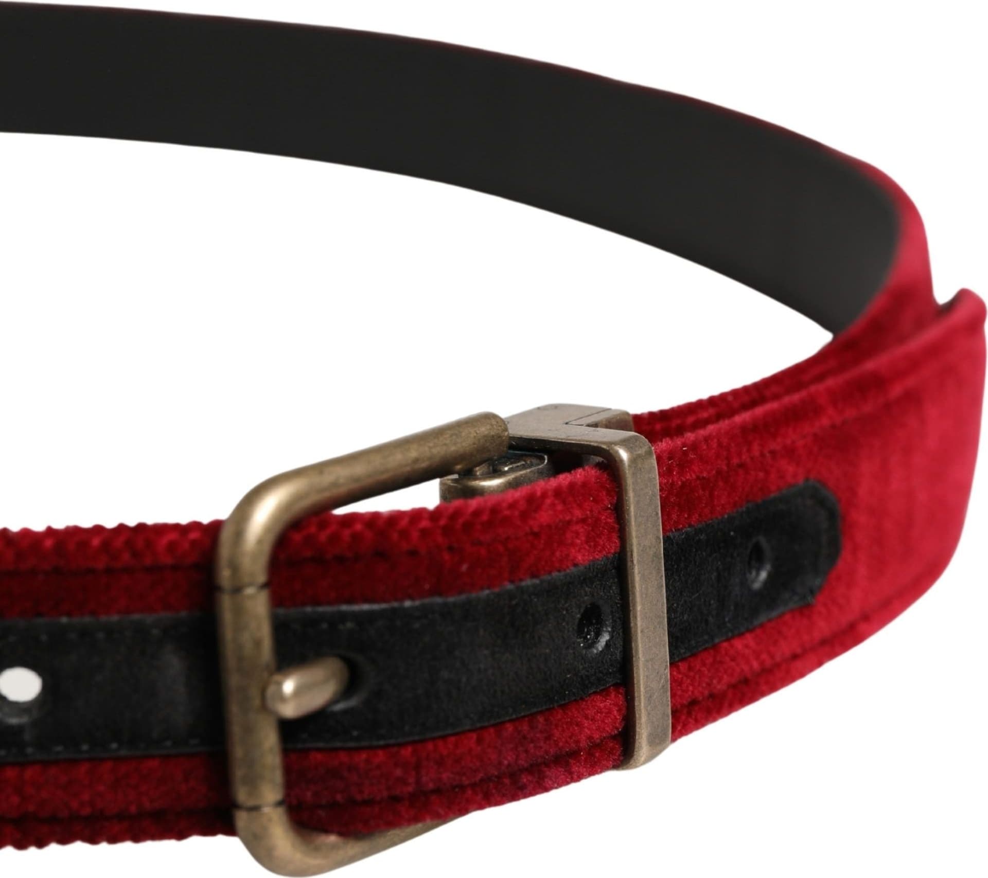 Dolce & Gabbana Men Burgundy Velvet Cotton Metal Buckle Belt - 4