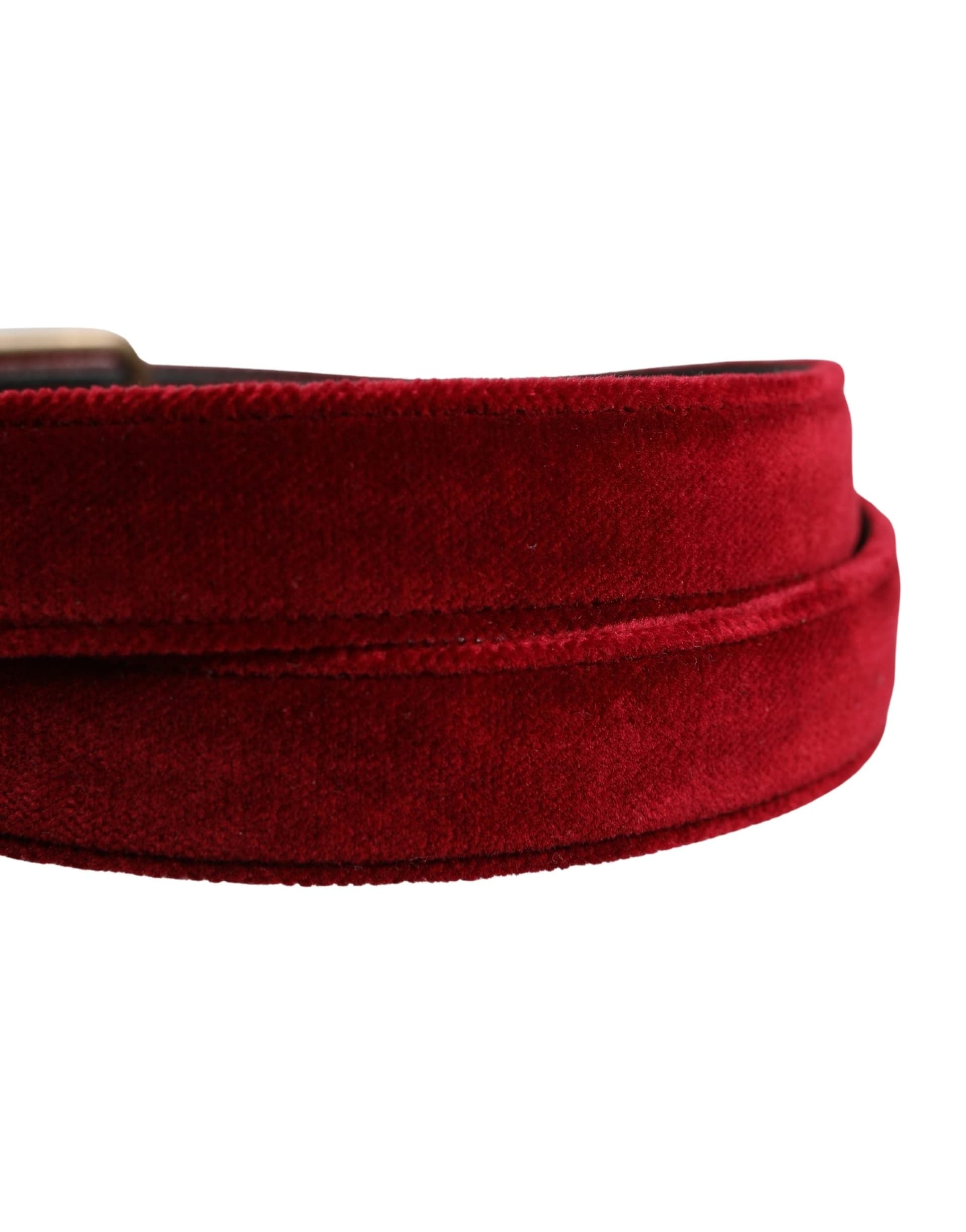 Dolce & Gabbana Men Burgundy Velvet Cotton Metal Buckle Belt - 5