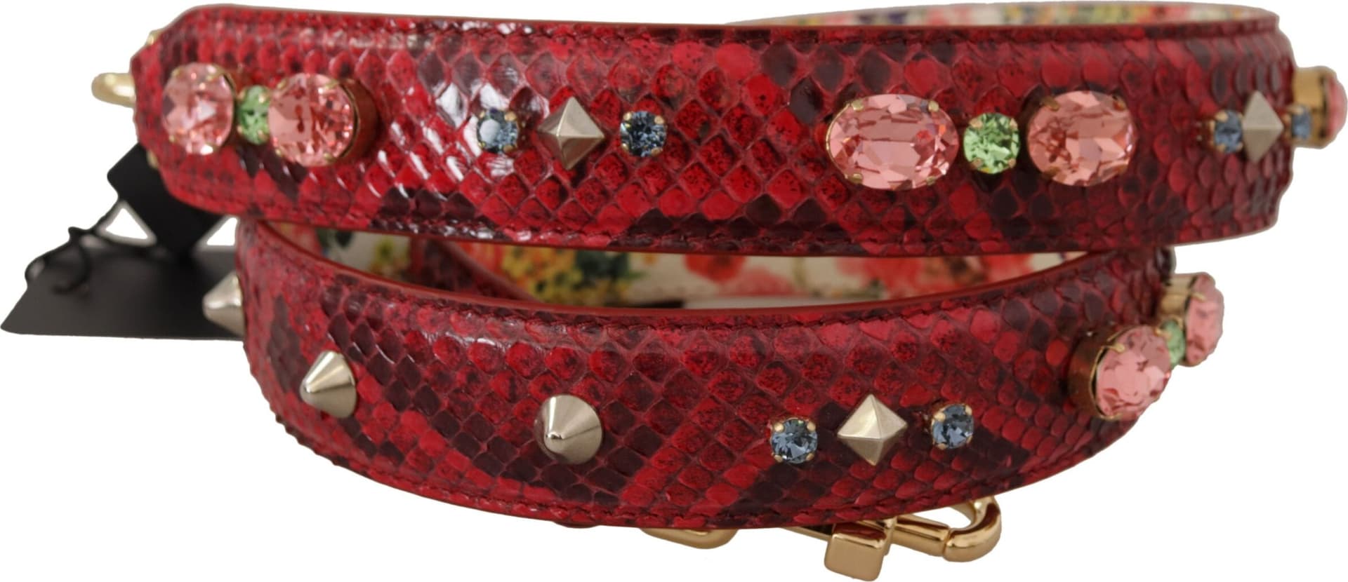 Dolce & Gabbana Red Exotic Leather Crystals Reversible Shoulder Strap - 2