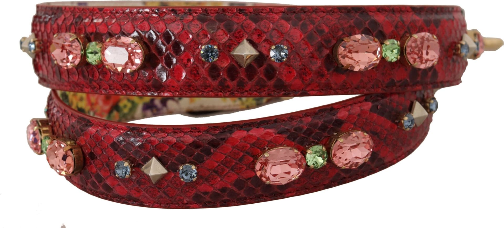 Dolce & Gabbana Red Exotic Leather Crystals Reversible Shoulder Strap - 4