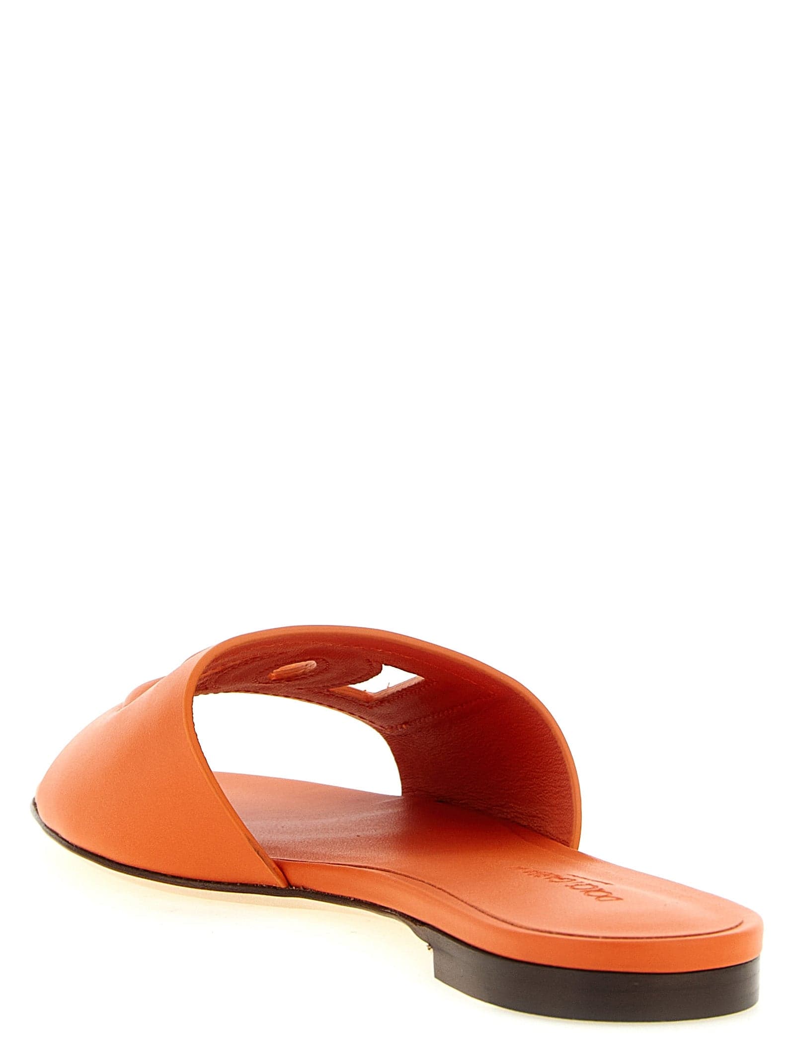 Dolce & Gabbana Orange Calfskin Slides - 3