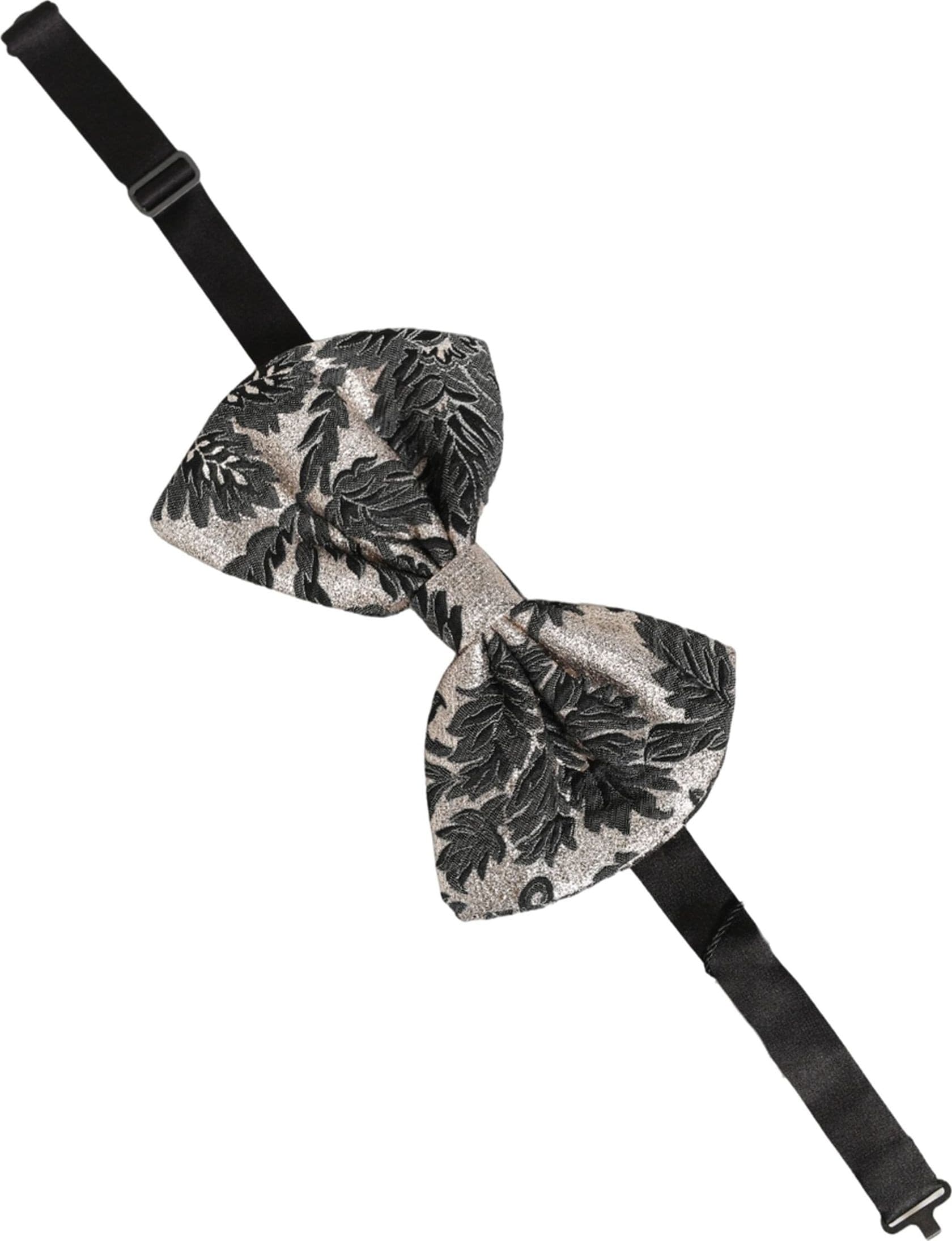 Dolce & Gabbana Men Black Silver Floral Adjustable Neck Papillon Bow Tie - 3