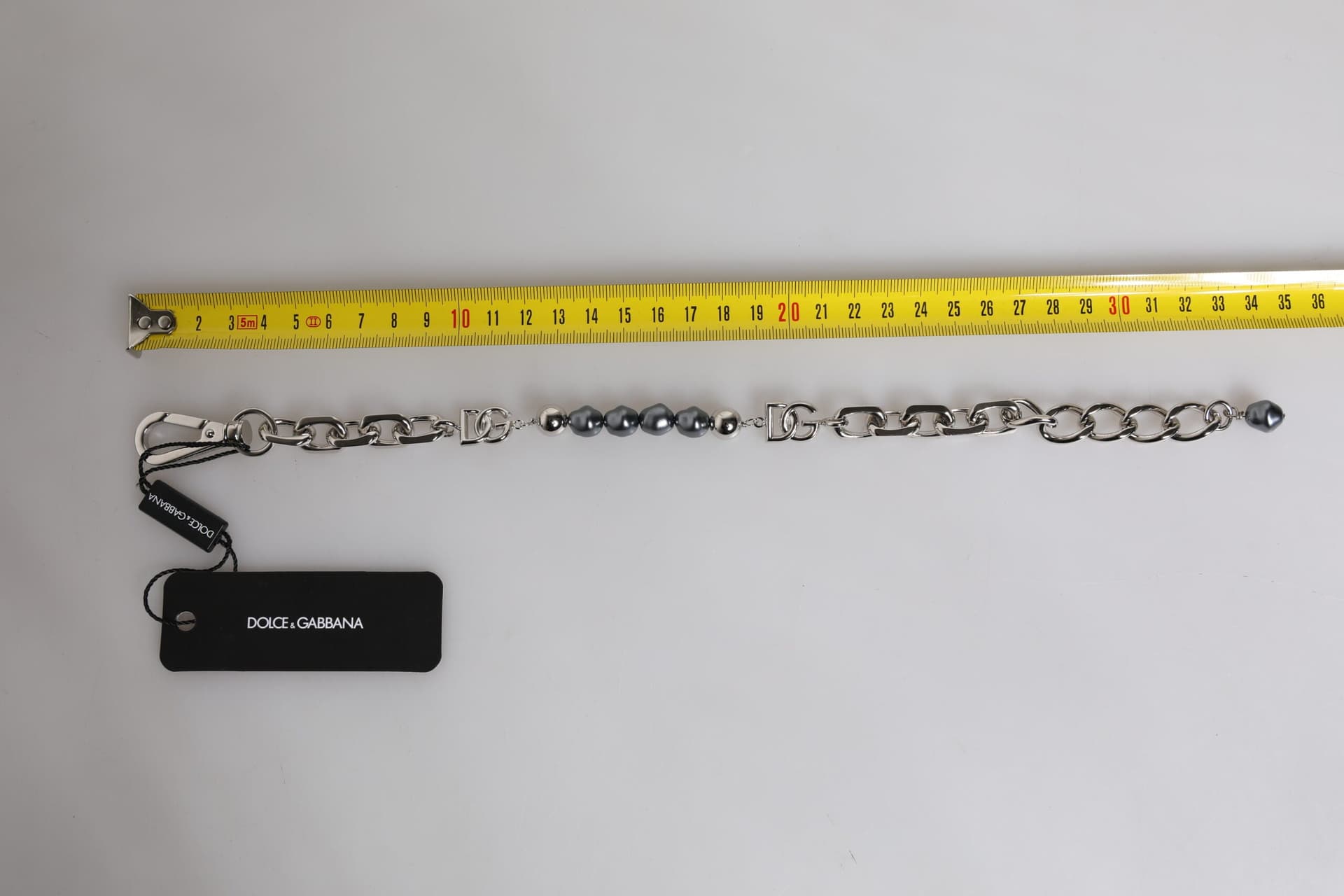 Dolce & Gabbana Silver Tone Chain Lobster Clasp Logo Gray Pearls Bracelet - 5