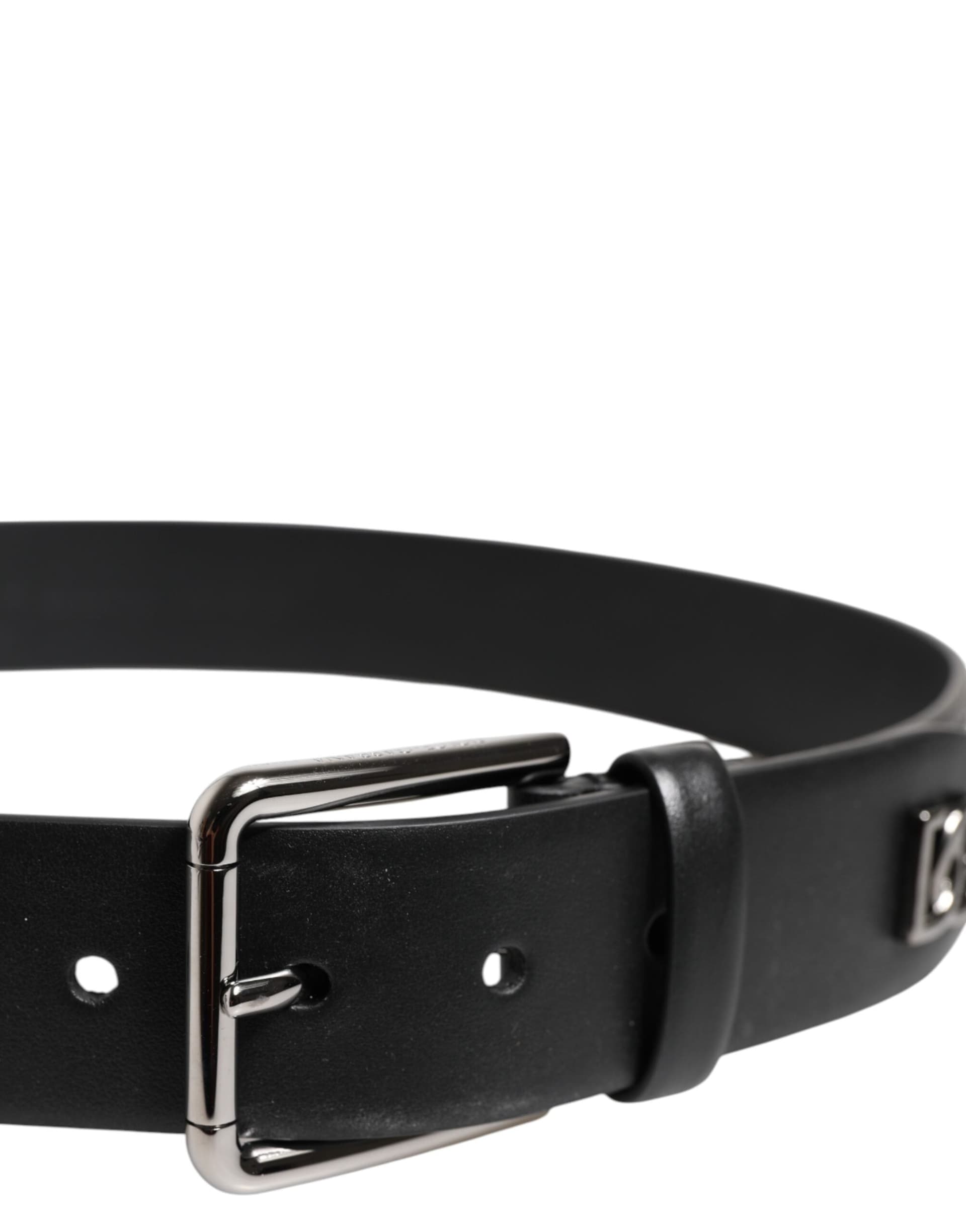 Dolce & Gabbana Black Calf Leather Studded Silver Buckle Belt - 4
