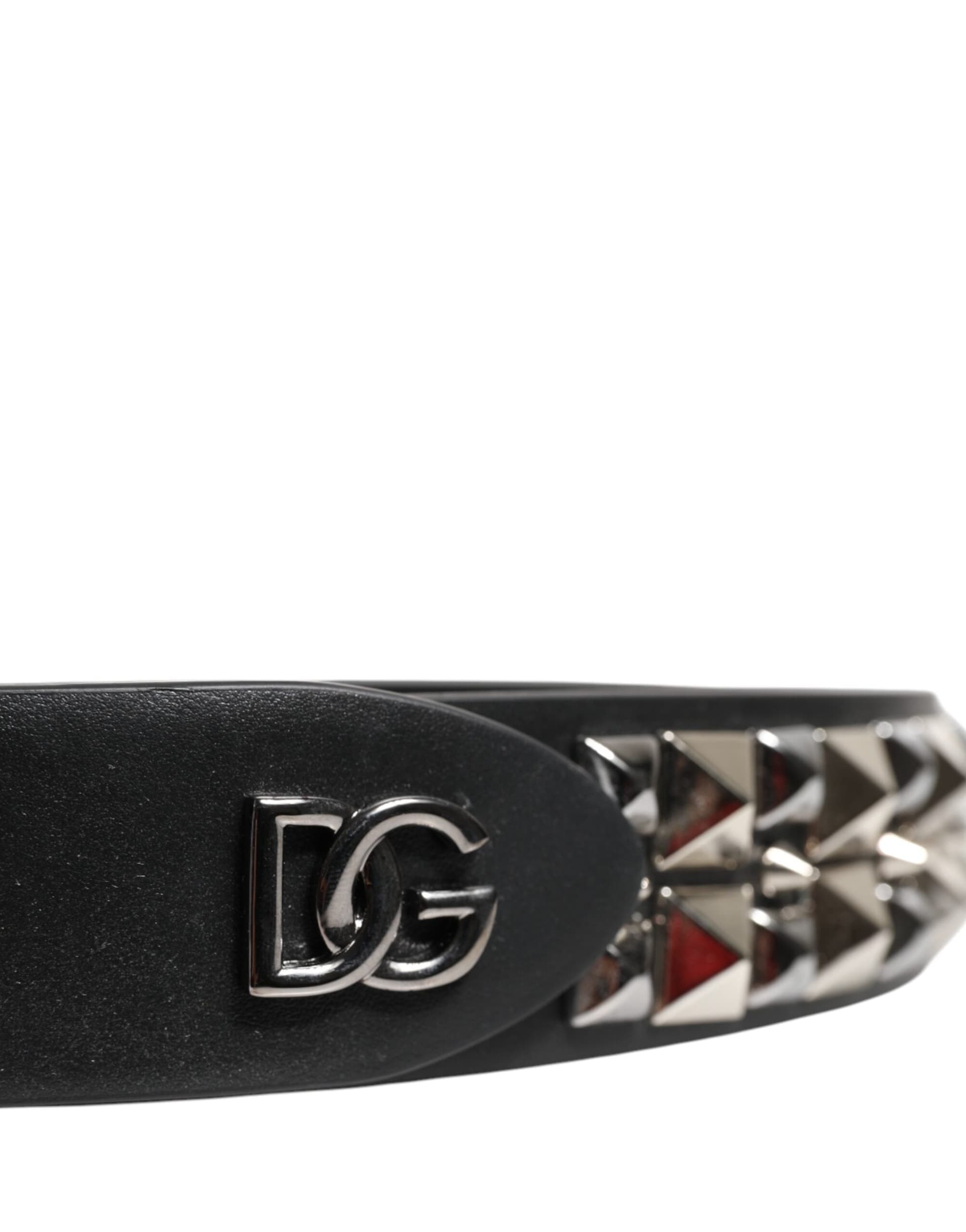 Dolce & Gabbana Black Calf Leather Studded Silver Buckle Belt - 5