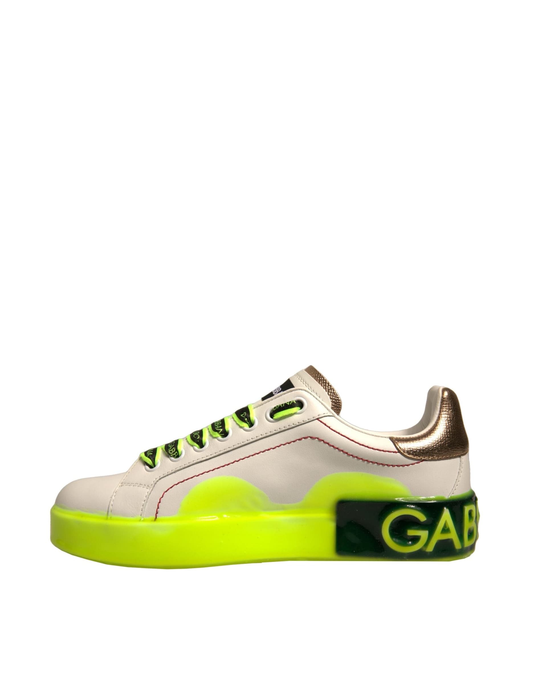 Dolce & Gabbana White Yellow Portofino Leather Sneakers Shoes - 4