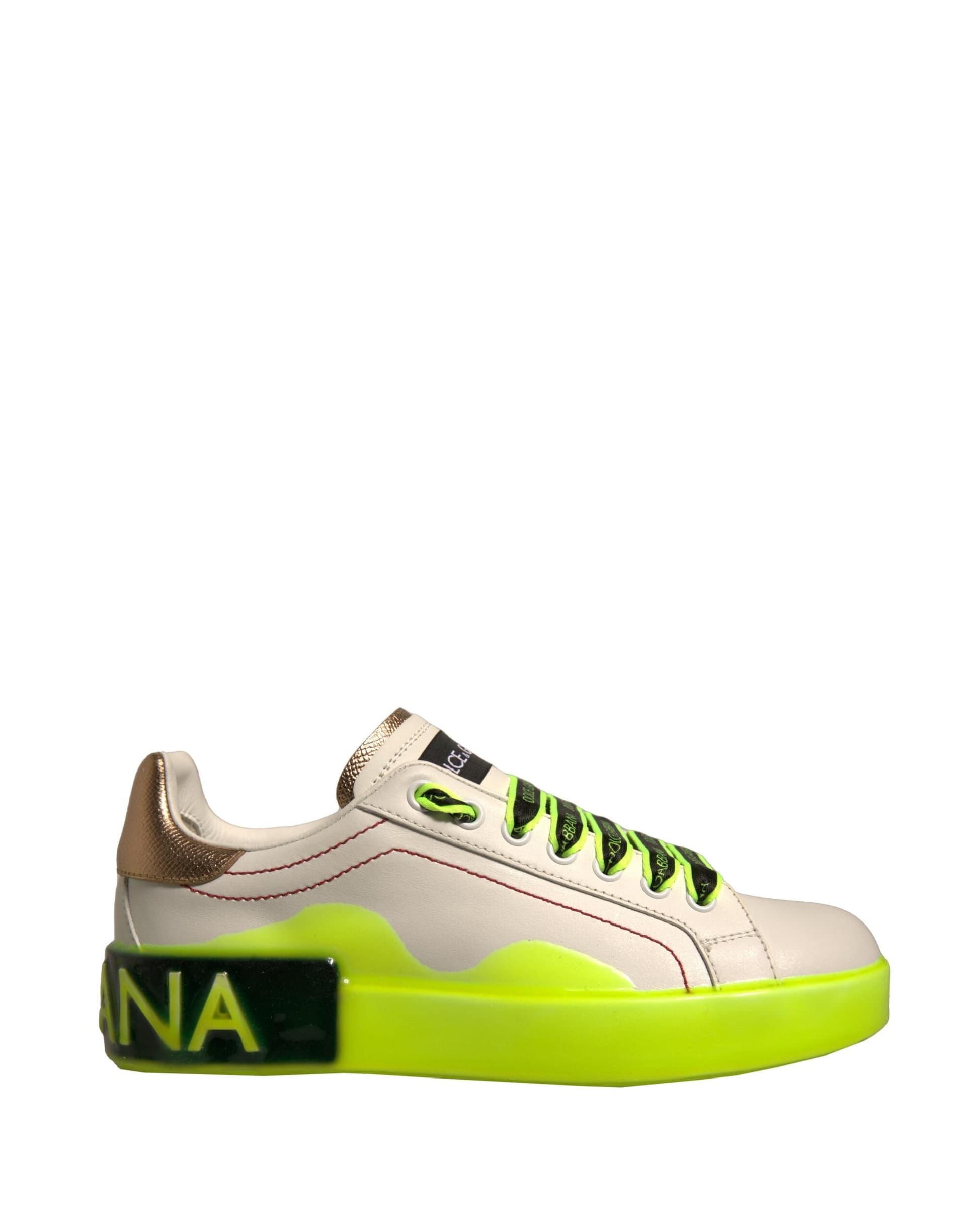 Dolce & Gabbana White Yellow Portofino Leather Sneakers Shoes - 5