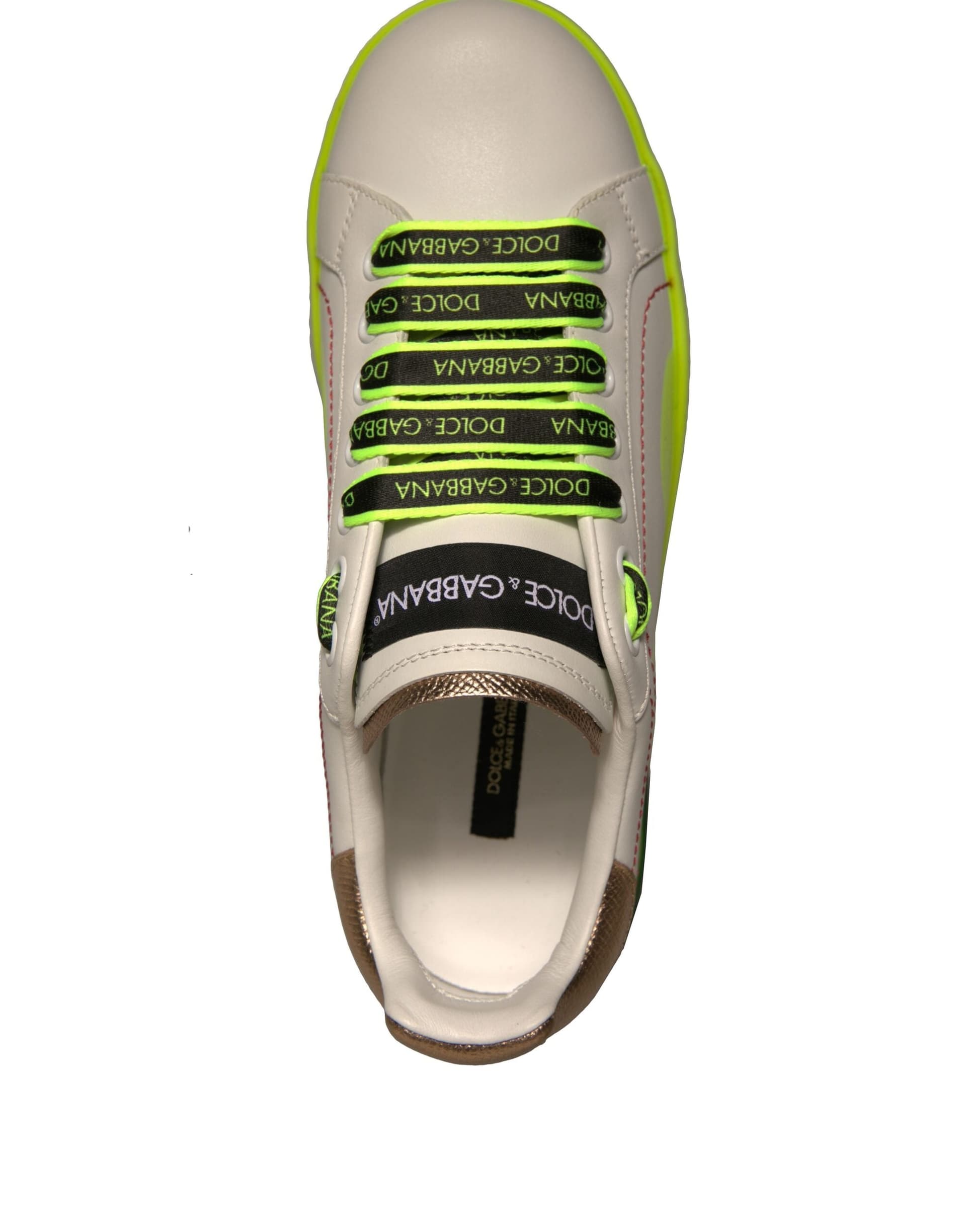 Dolce & Gabbana White Yellow Portofino Leather Sneakers Shoes - 7