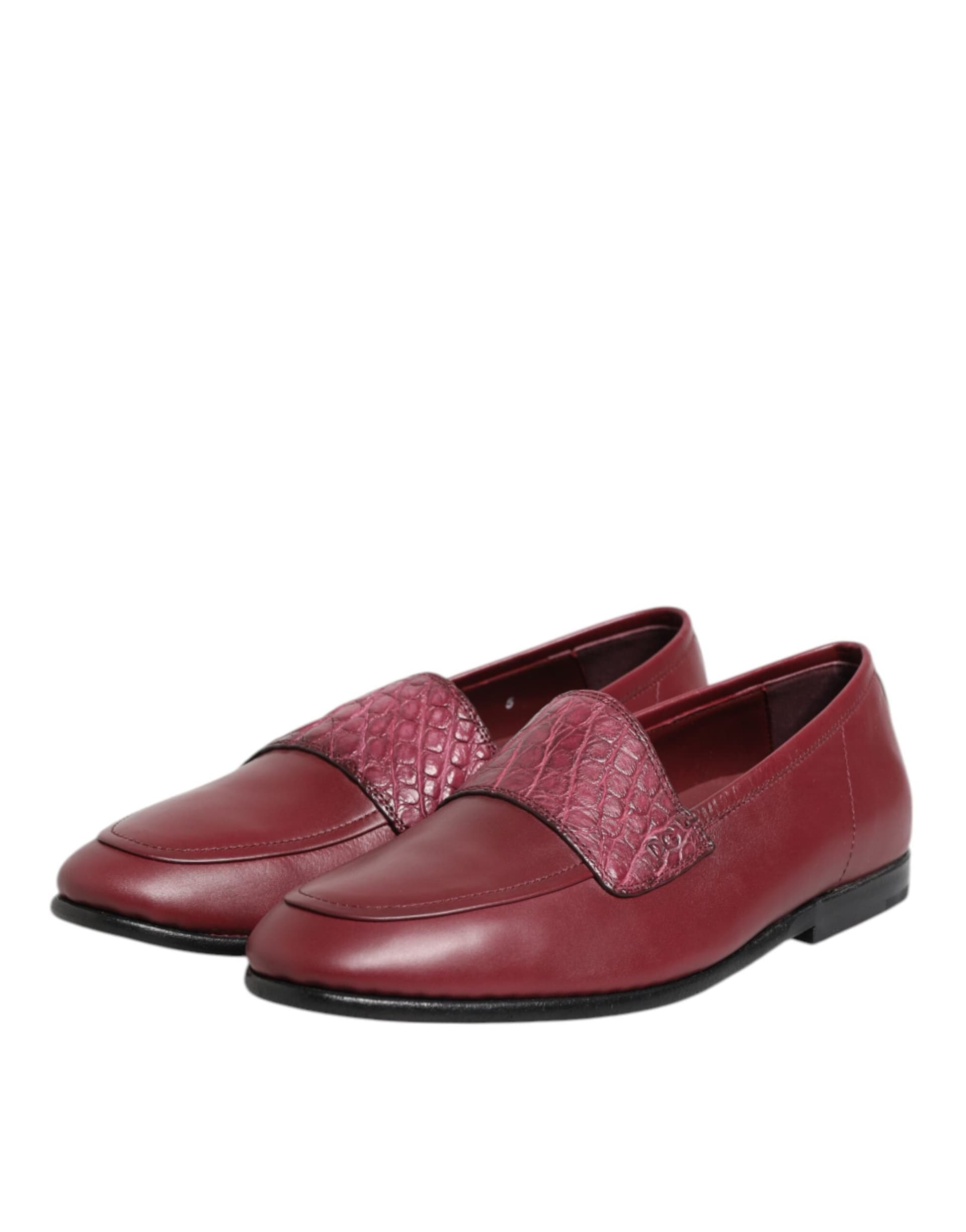 Dolce & Gabbana Burgundy Leather Formal Slip On Shoes - 3