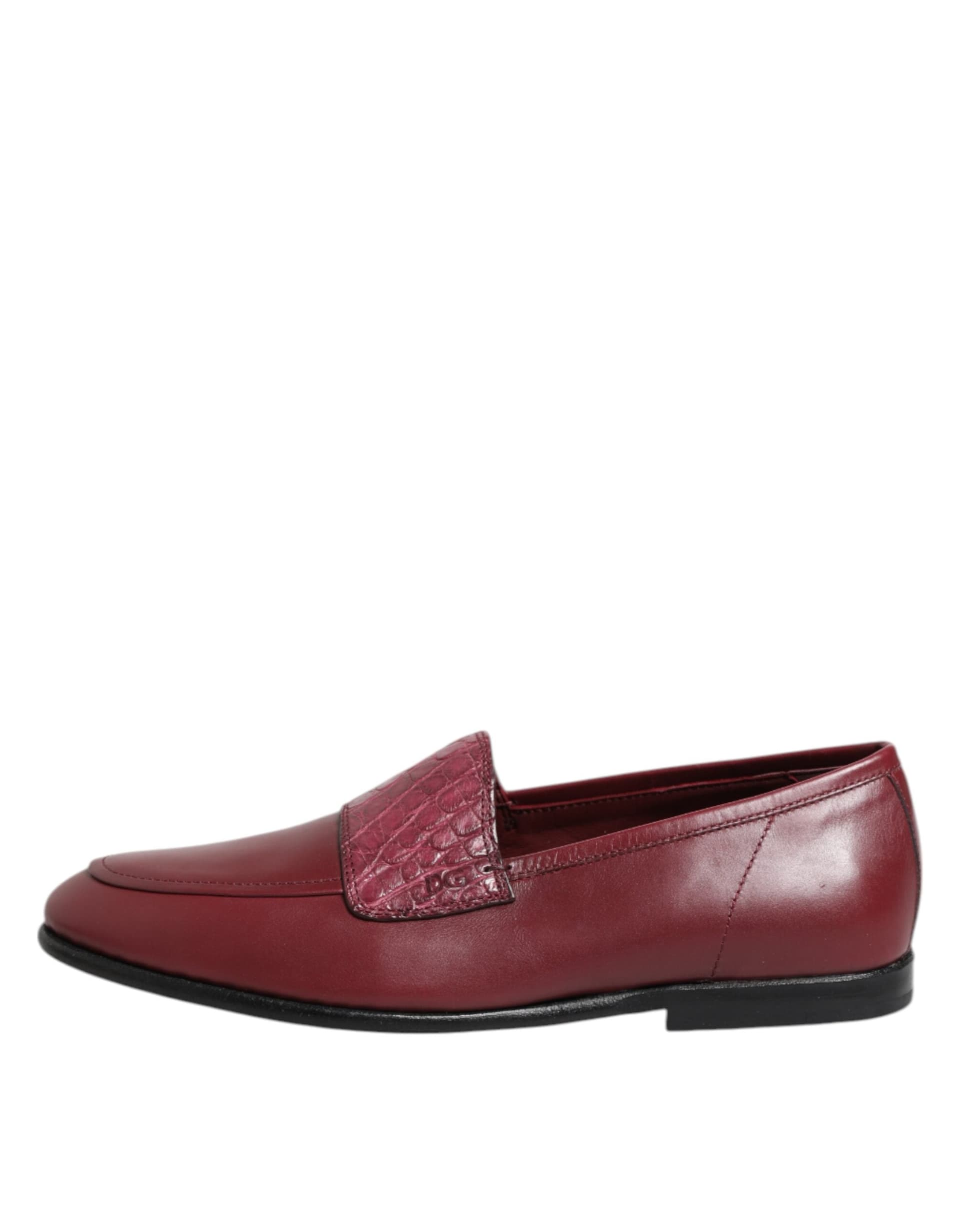 Dolce & Gabbana Burgundy Leather Formal Slip On Shoes - 5