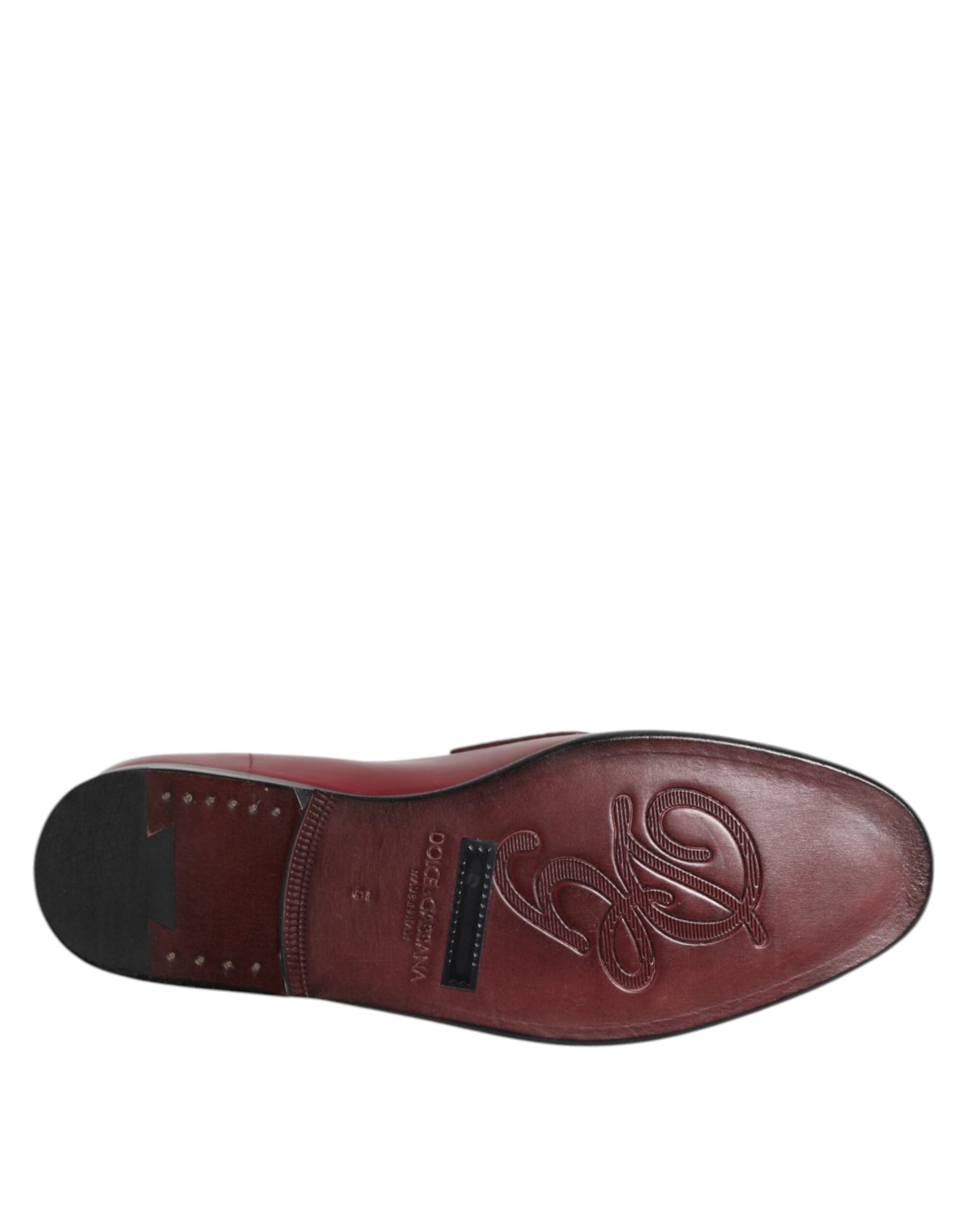 Dolce & Gabbana Burgundy Leather Formal Slip On Shoes - 8