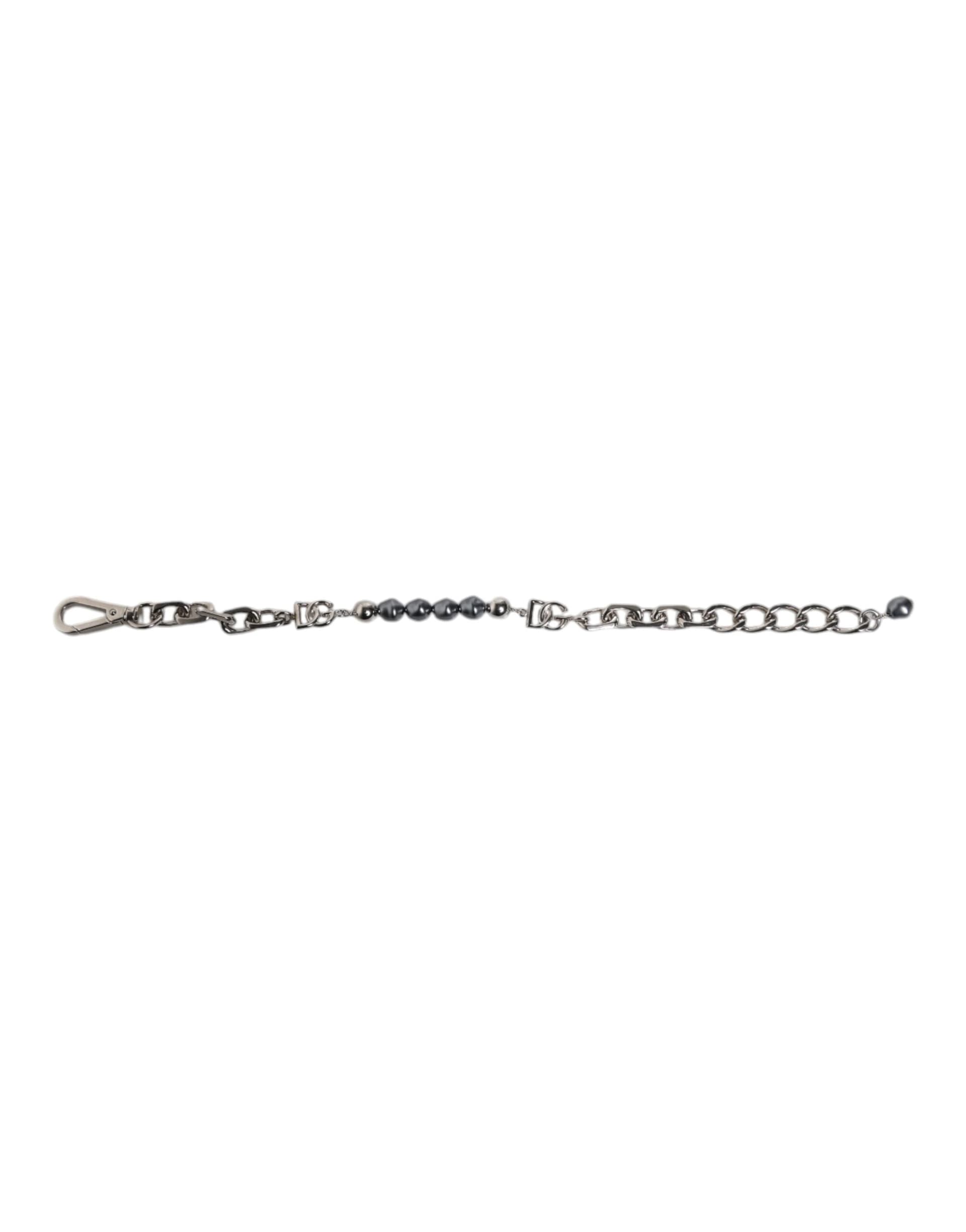 Dolce & Gabbana Silver Tone Chain Lobster Clasp Logo Gray Pearls Bracelet - 2