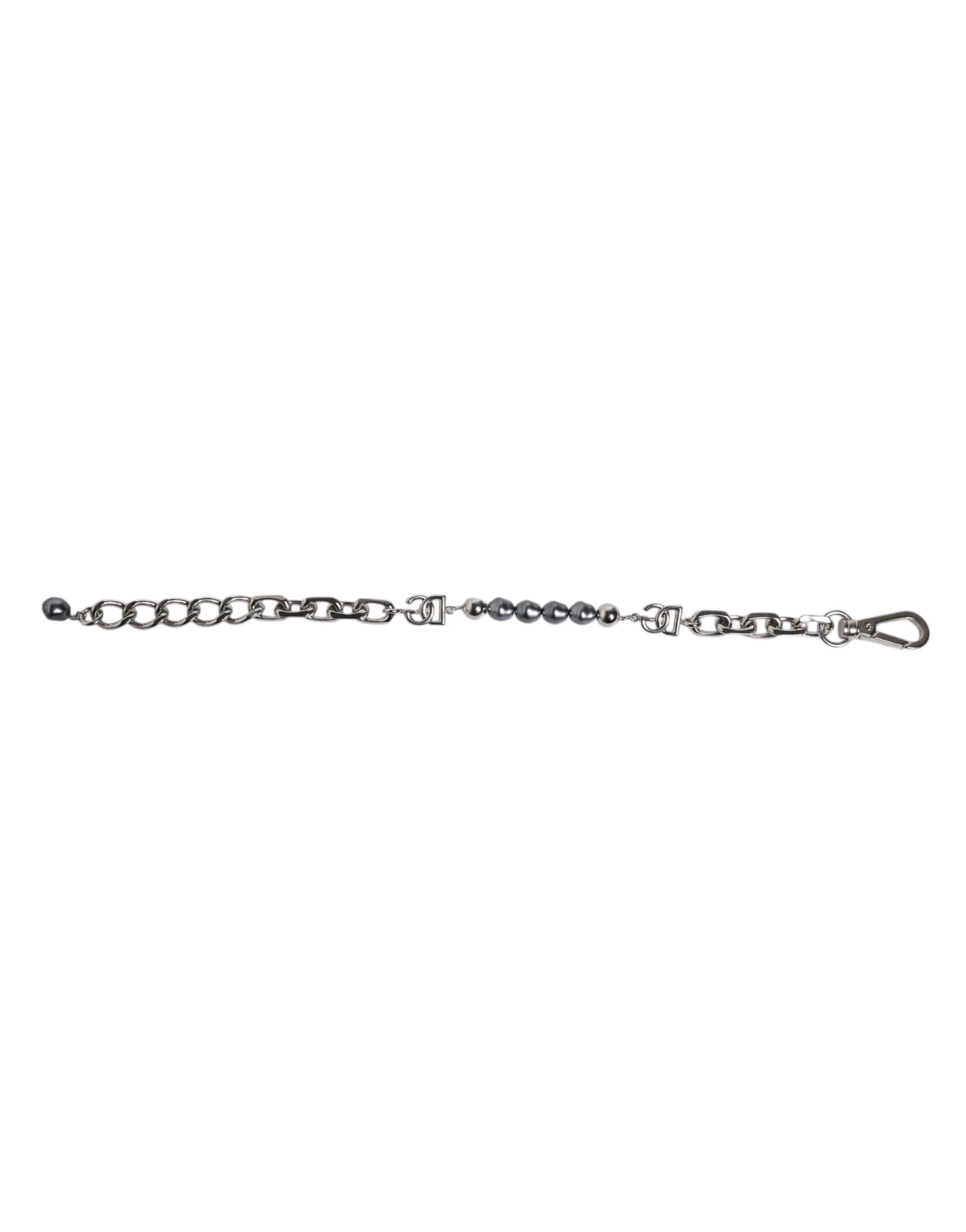 Dolce & Gabbana Silver Tone Chain Lobster Clasp Logo Gray Pearls Bracelet - 4