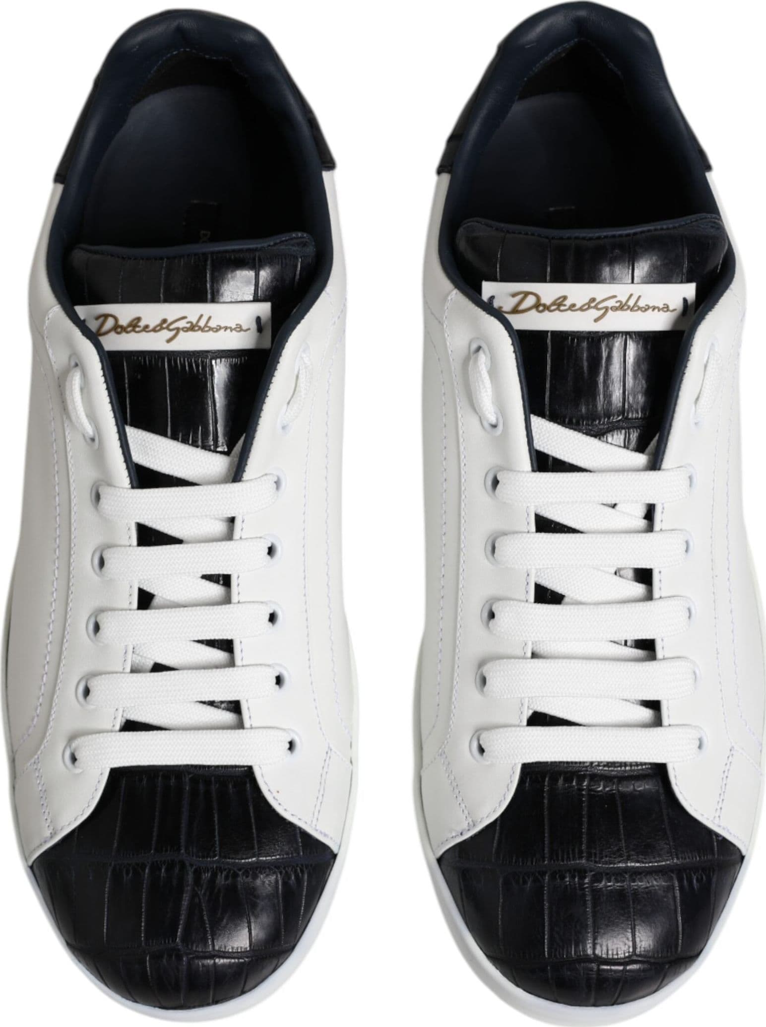 Dolce & Gabbana White Black Leather Portofino Sneaker Shoes - 2