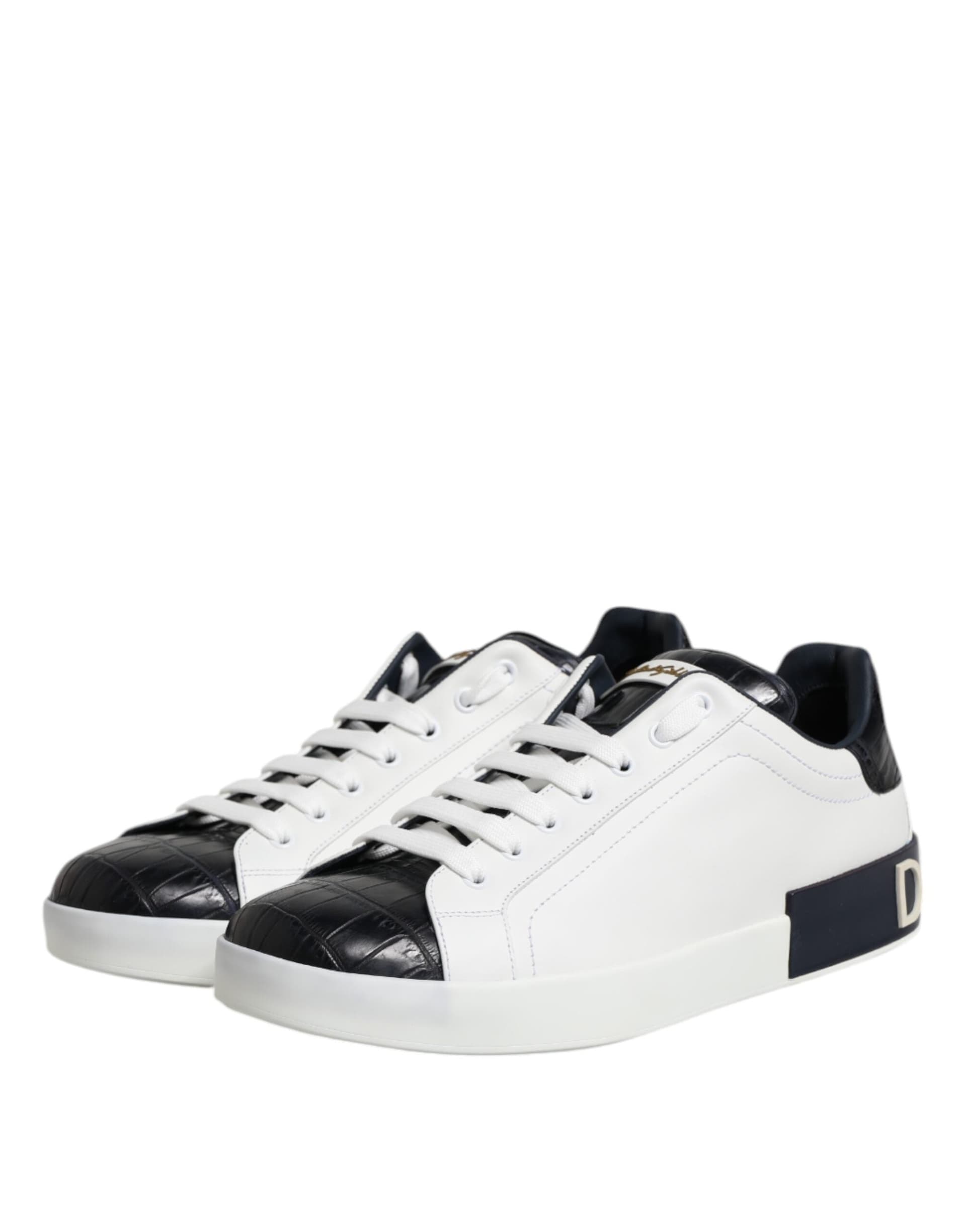 Dolce & Gabbana White Black Leather Portofino Sneaker Shoes - 3