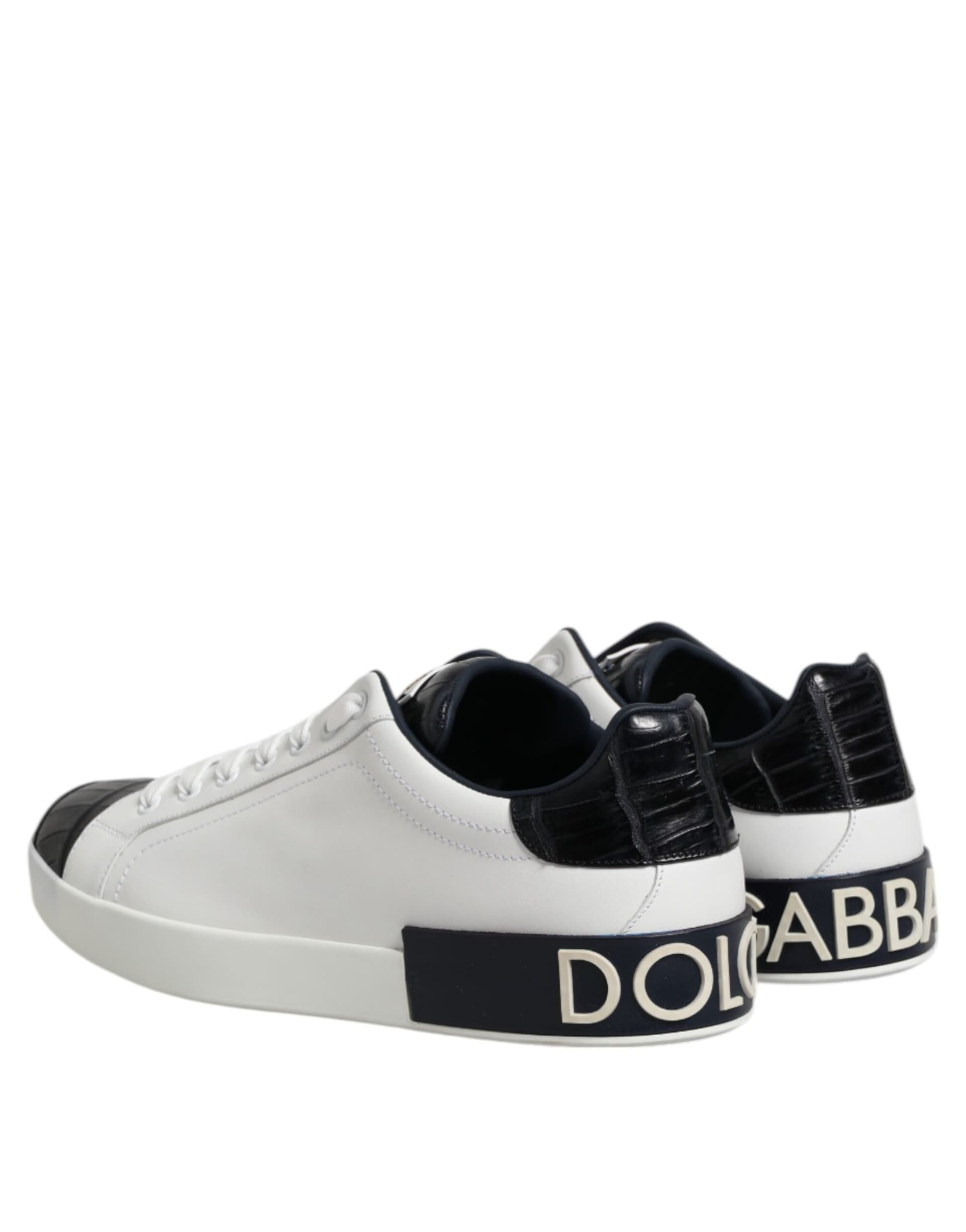 Dolce & Gabbana White Black Leather Portofino Sneaker Shoes - 4