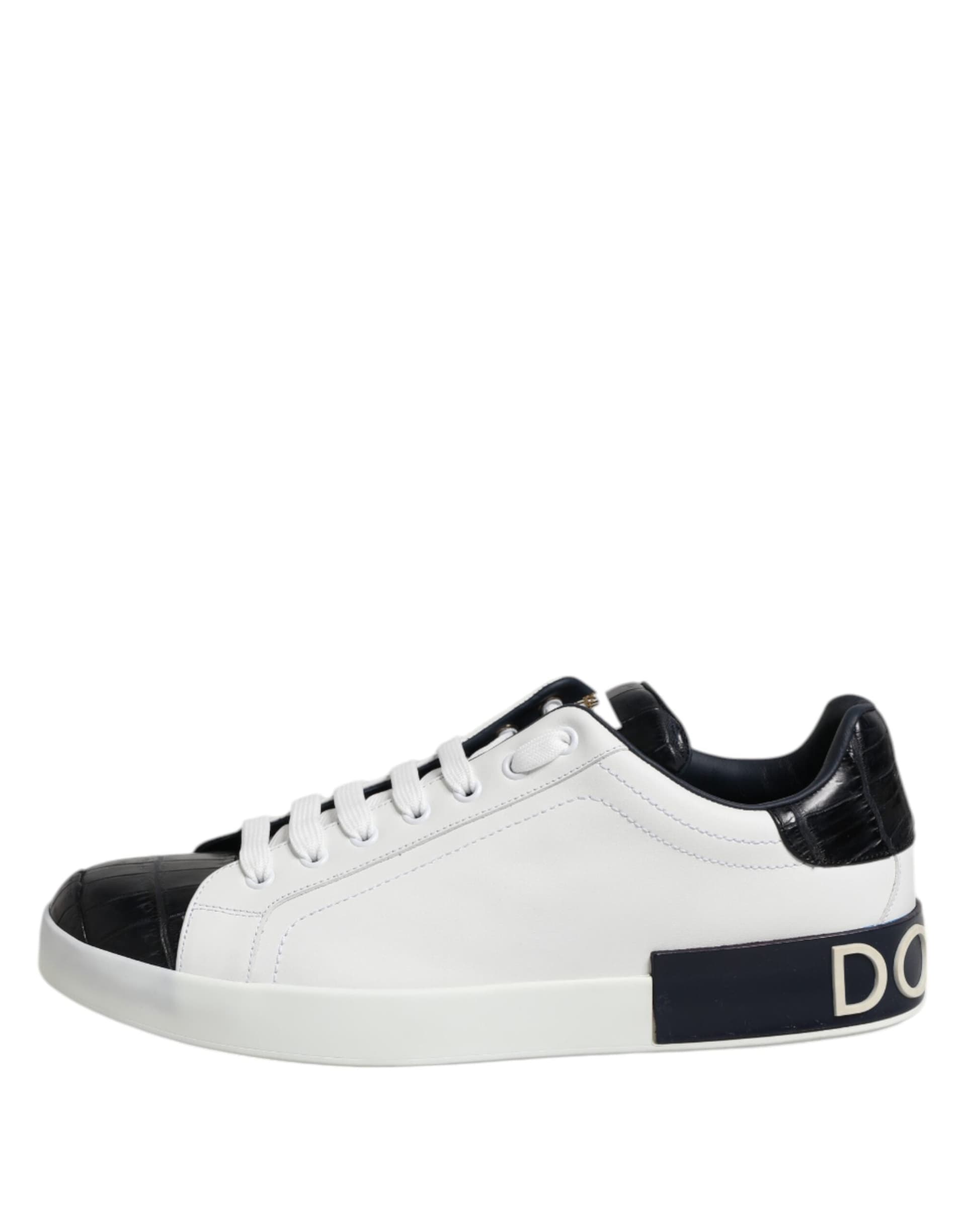 Dolce & Gabbana White Black Leather Portofino Sneaker Shoes - 5