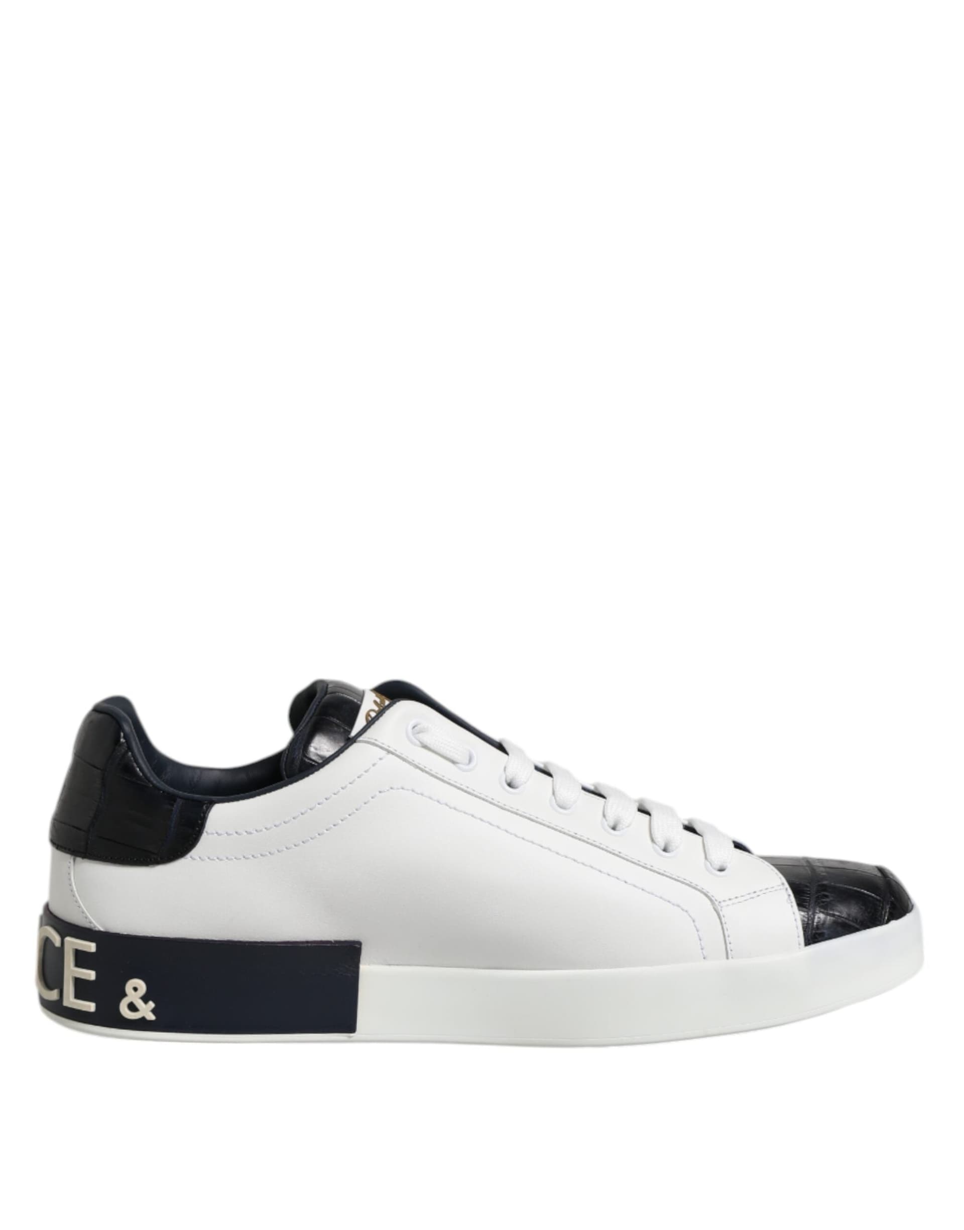 Dolce & Gabbana White Black Leather Portofino Sneaker Shoes - 6