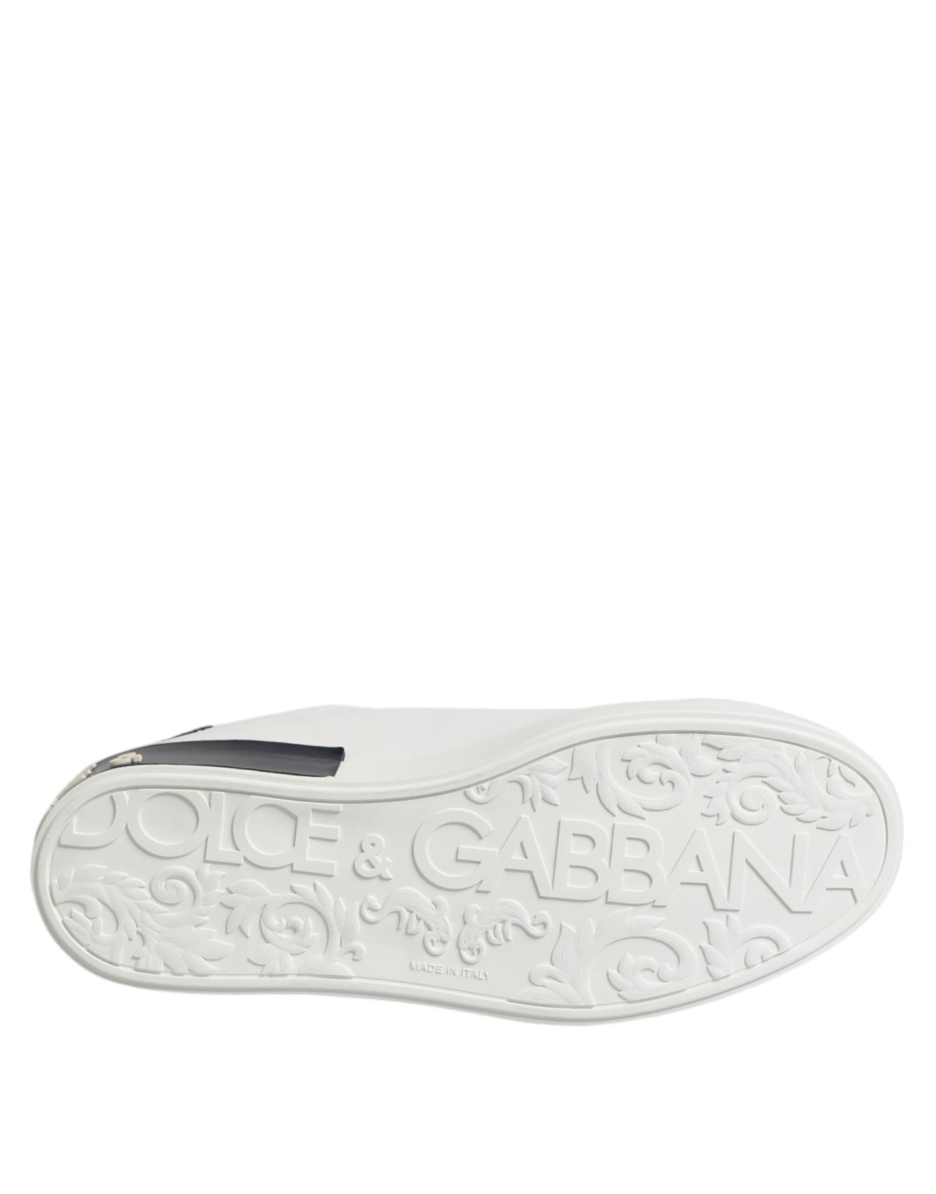 Dolce & Gabbana White Black Leather Portofino Sneaker Shoes - 8
