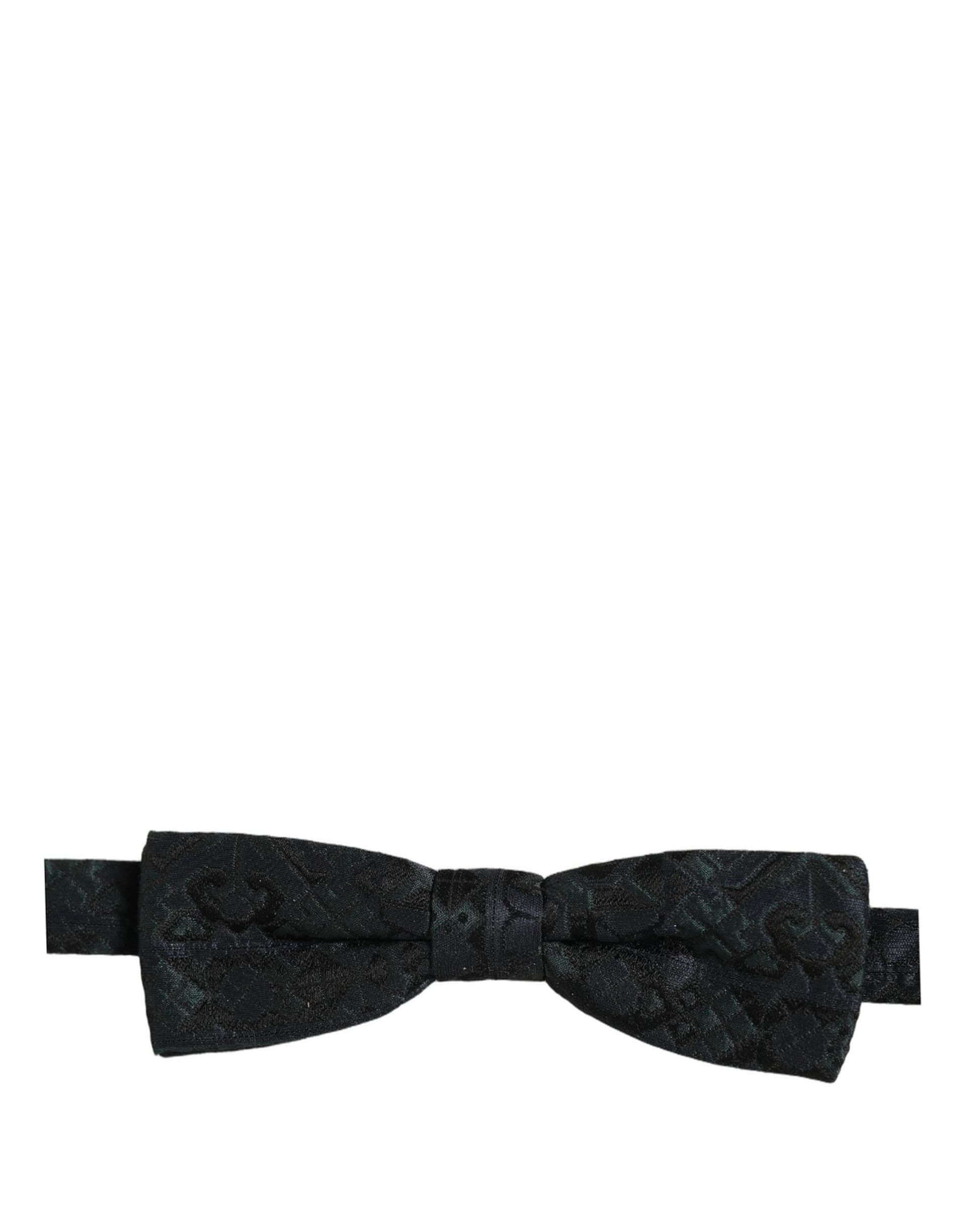 Dolce & Gabbana Men Black Green Paisley Adjustable Neck Papillon Bow Tie - 3