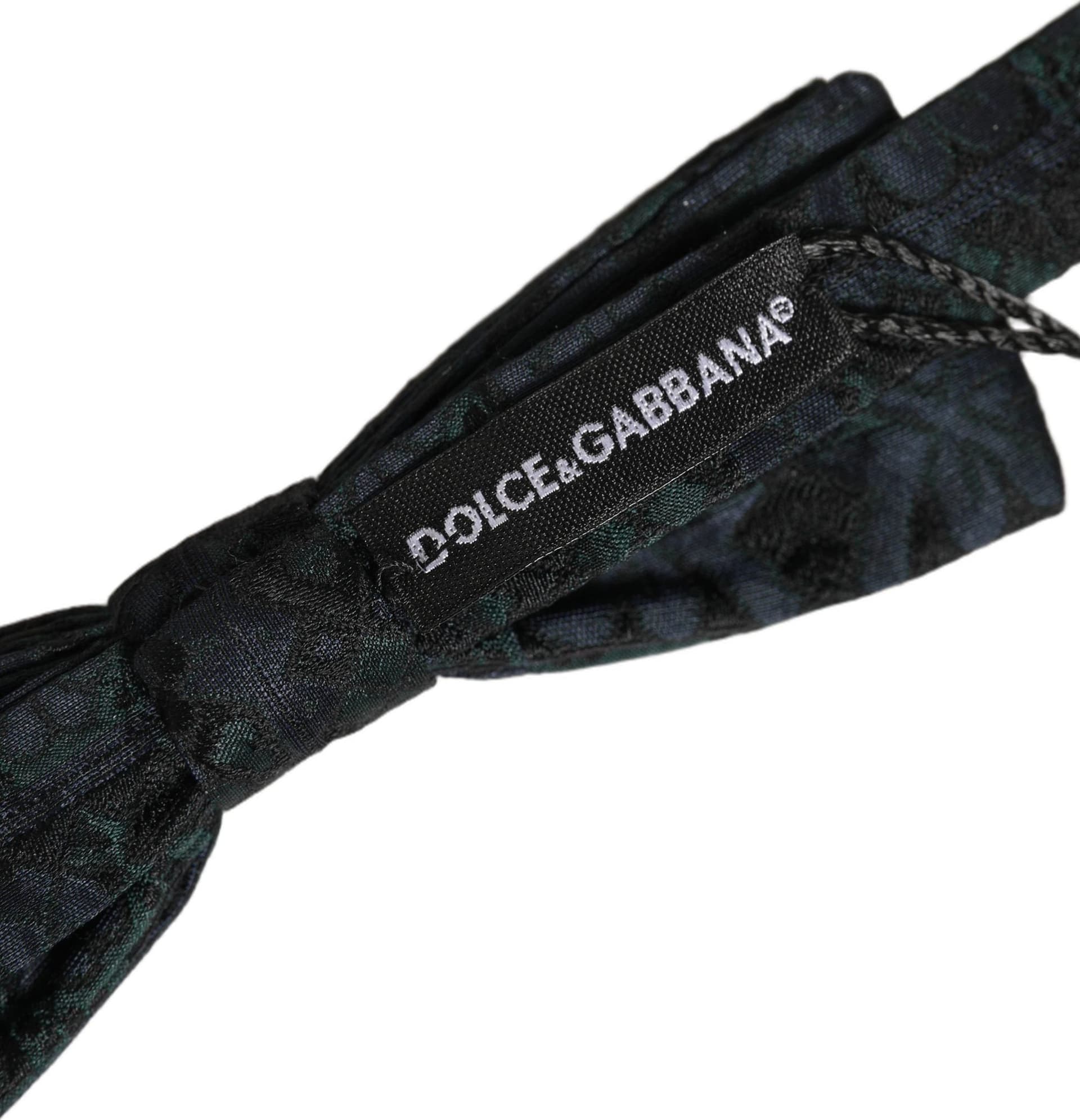 Dolce & Gabbana Men Black Green Paisley Adjustable Neck Papillon Bow Tie - 5