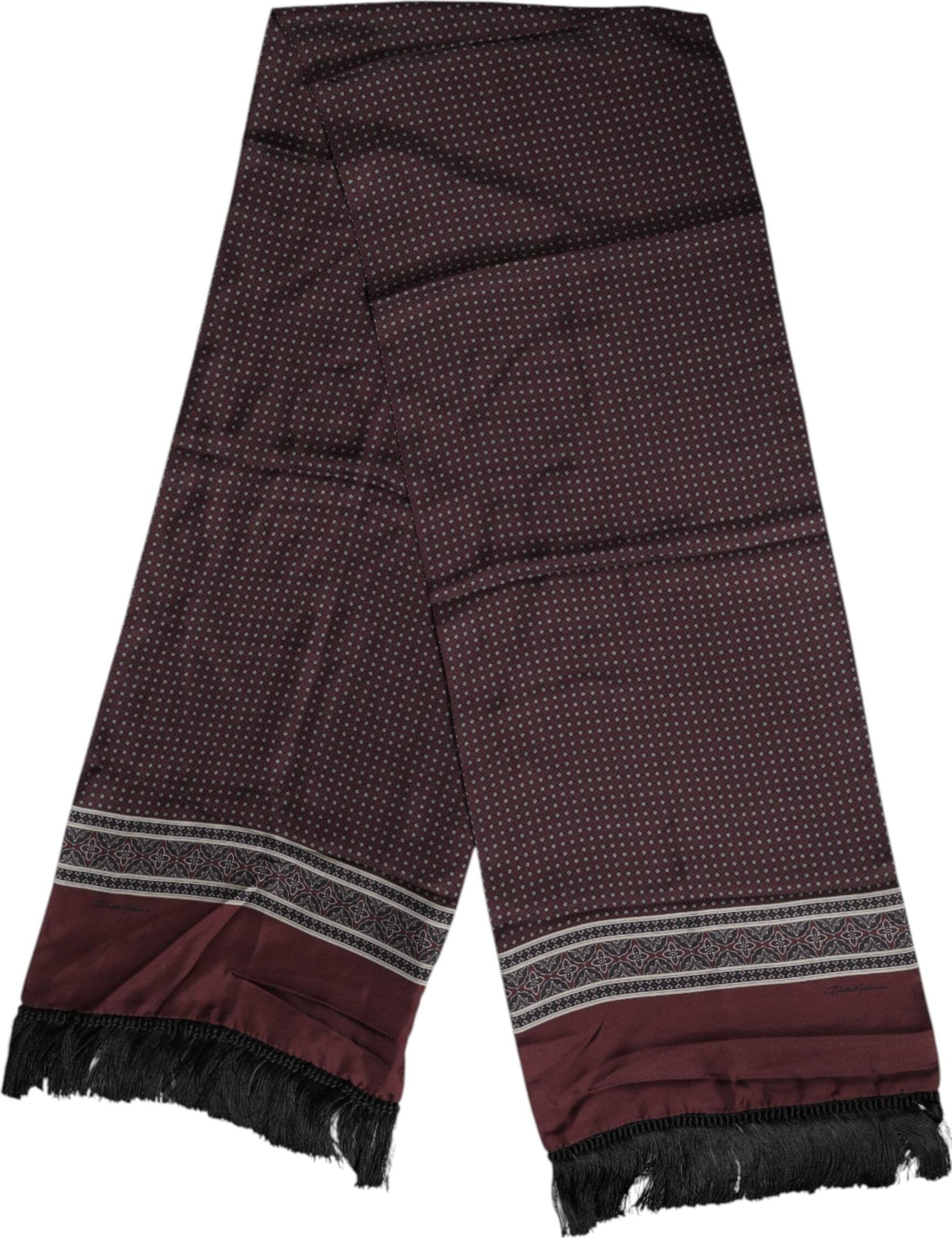 Dolce & Gabbana Maroon Dotted Silk Fringes Foulard Scarf - 2