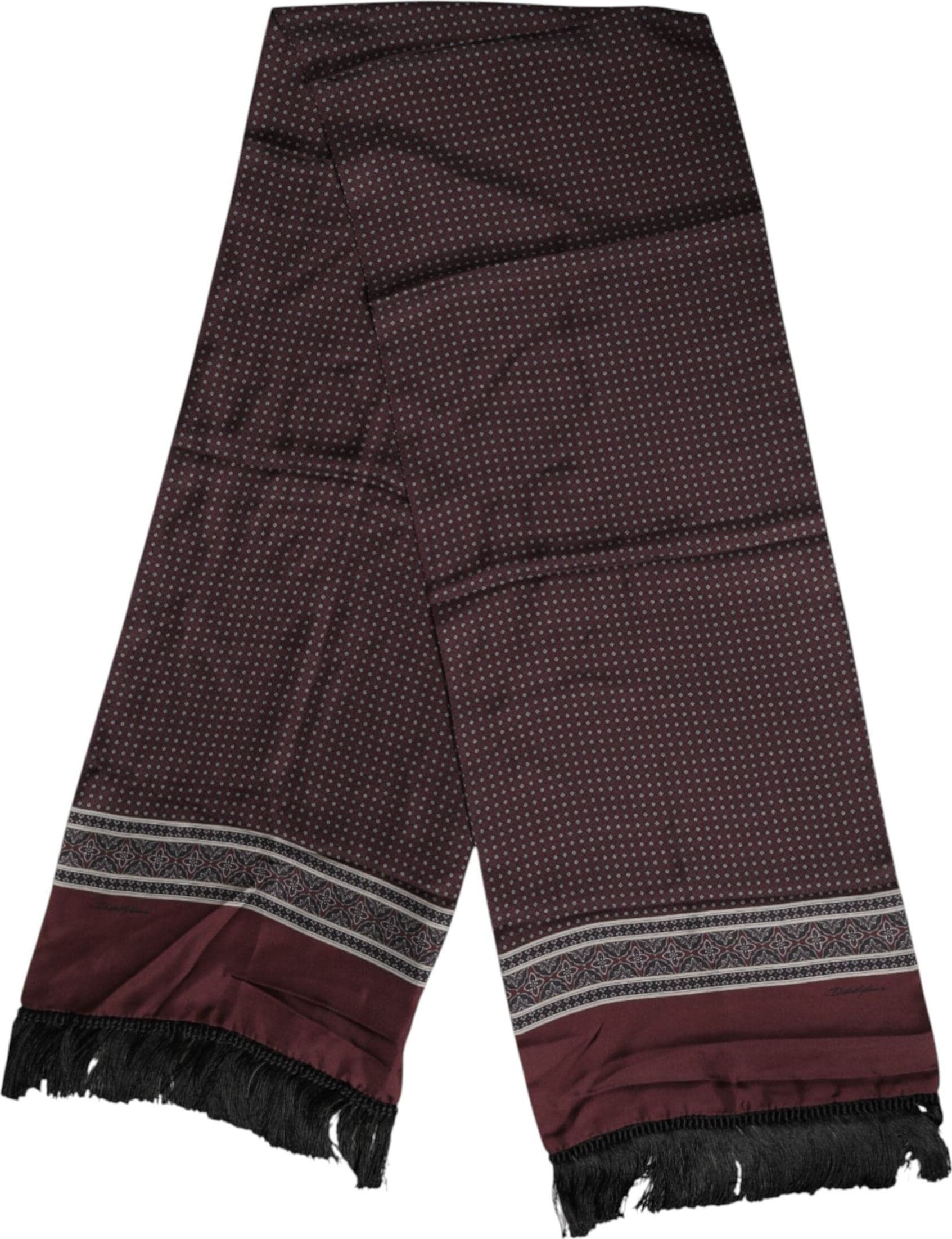 Dolce & Gabbana Maroon Dotted Silk Fringes Foulard Scarf - 3