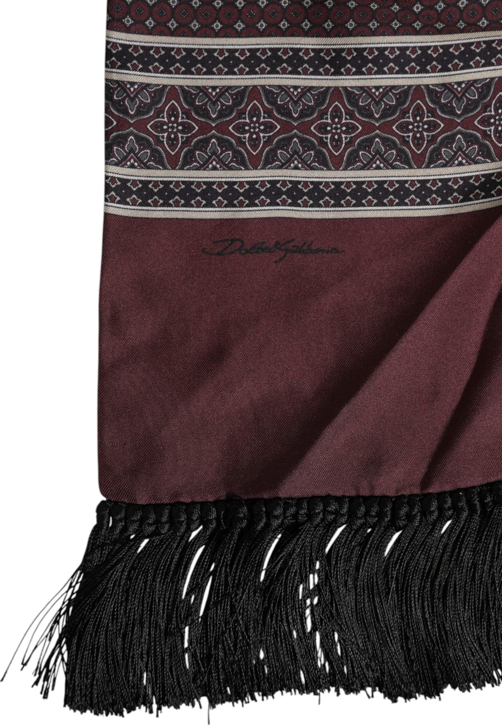 Dolce & Gabbana Maroon Dotted Silk Fringes Foulard Scarf - 4