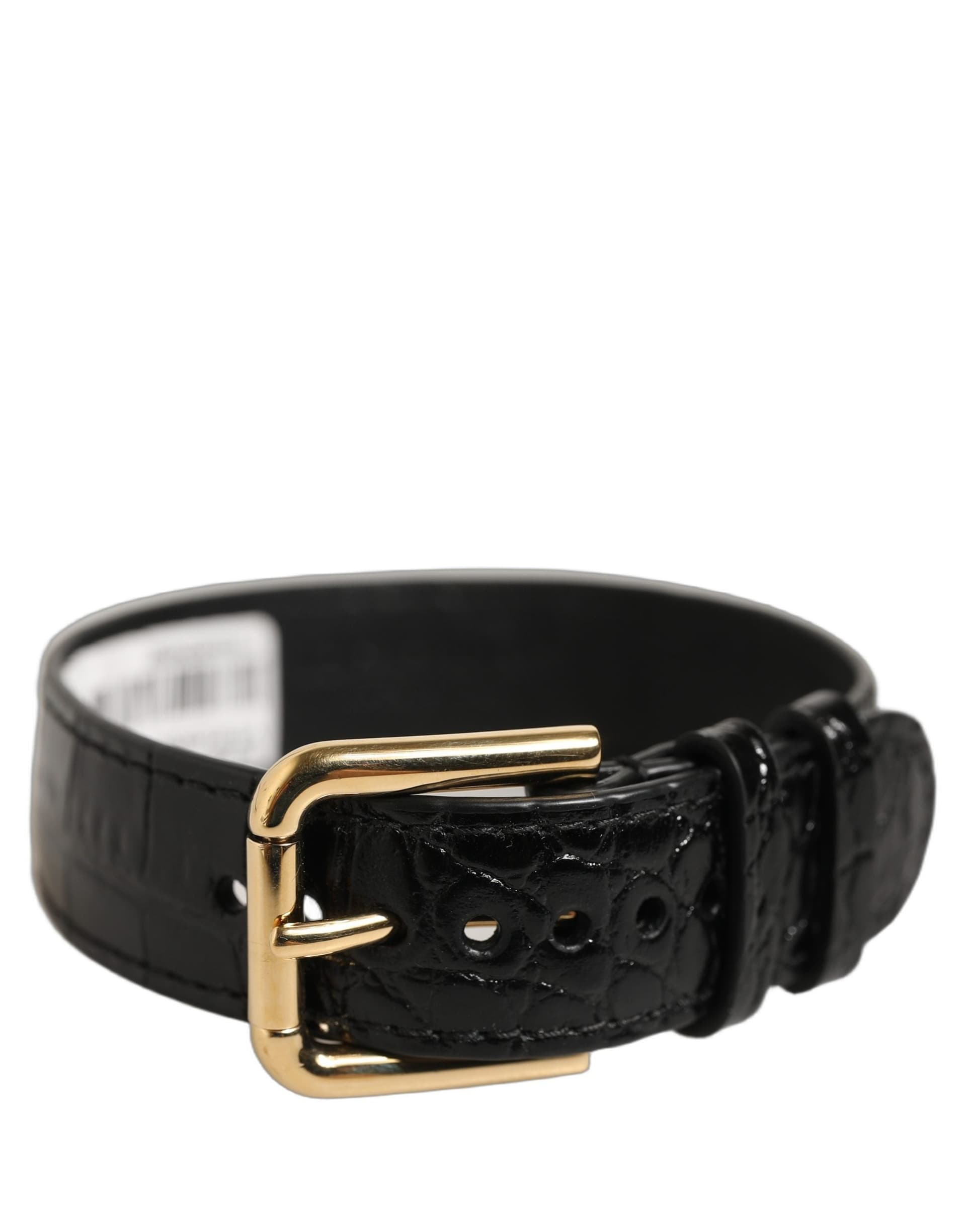 Dolce & Gabbana Black Textured Leather Gold Buckle Belt Strap Bracelet - 2