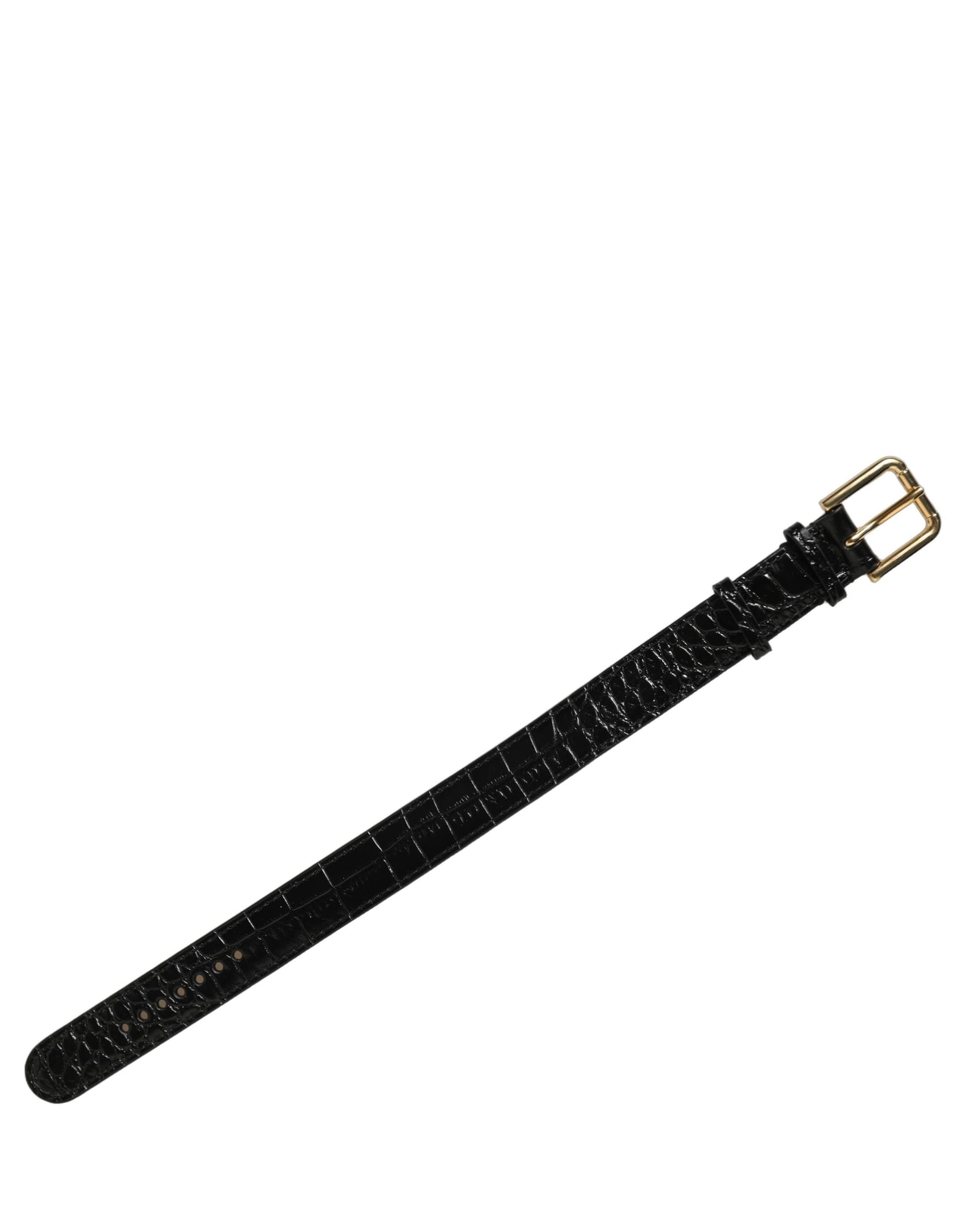 Dolce & Gabbana Black Textured Leather Gold Buckle Belt Strap Bracelet - 3
