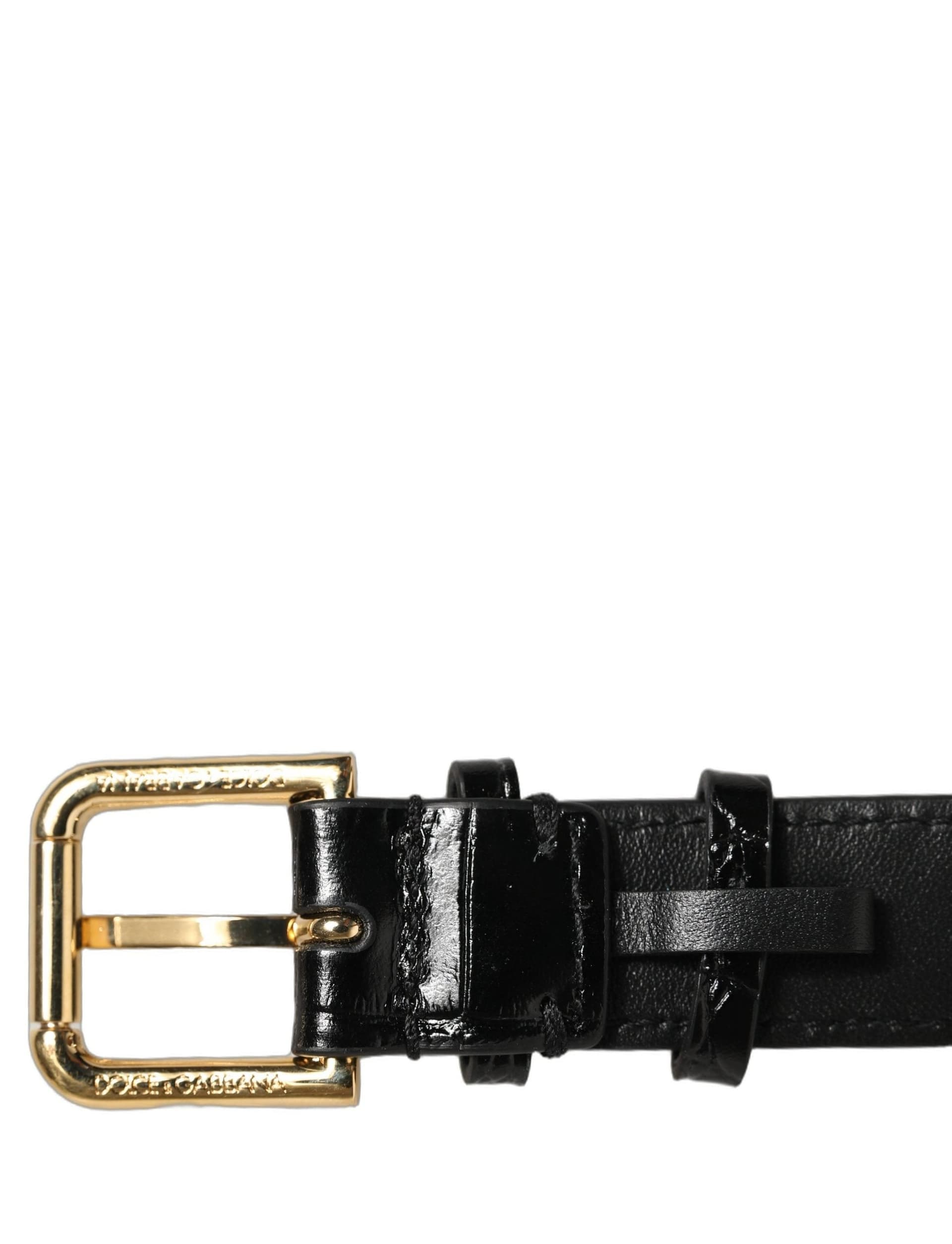 Dolce & Gabbana Black Textured Leather Gold Buckle Belt Strap Bracelet - 6
