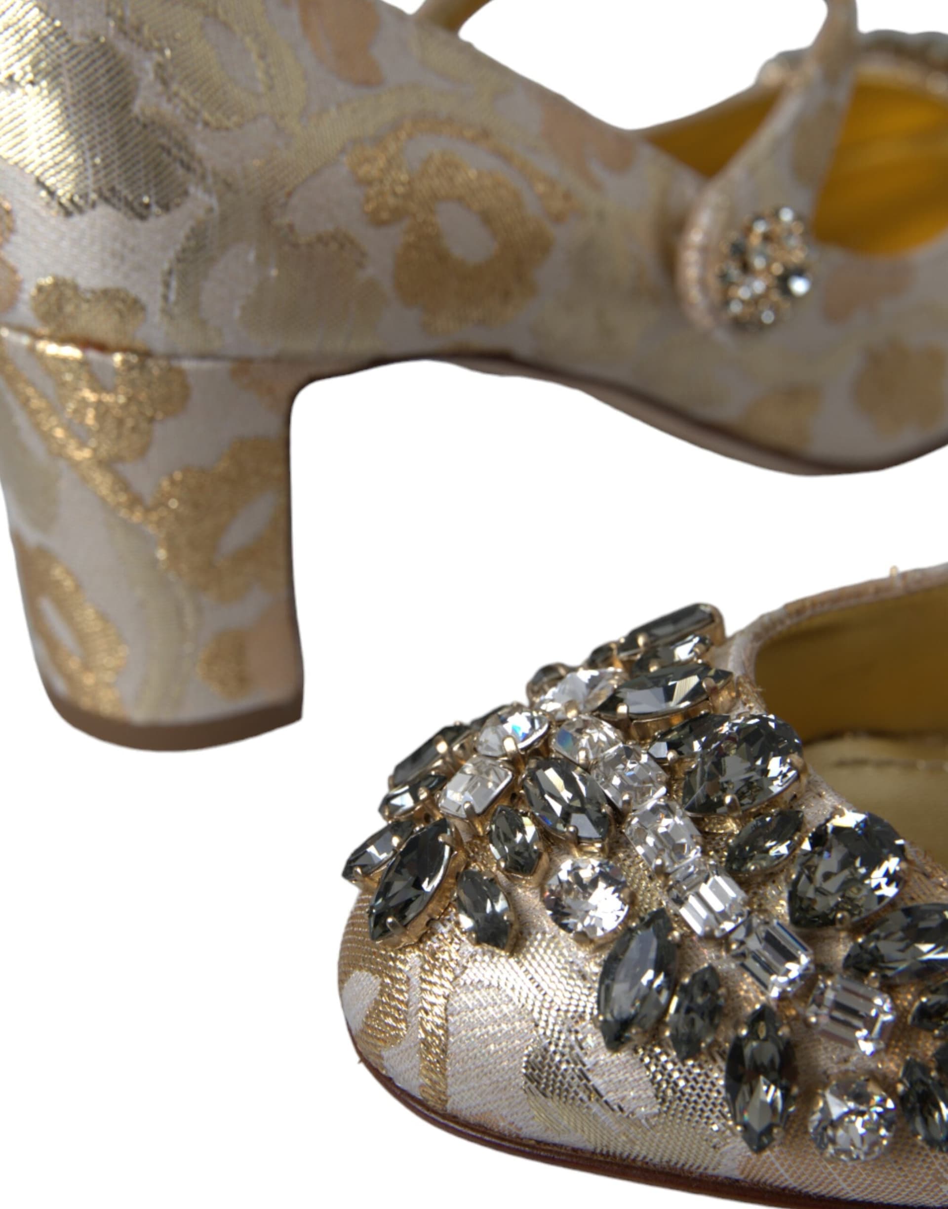 Dolce & Gabbana Gold Jacquard Crystal Mary Janes Pumps Shoes - 7