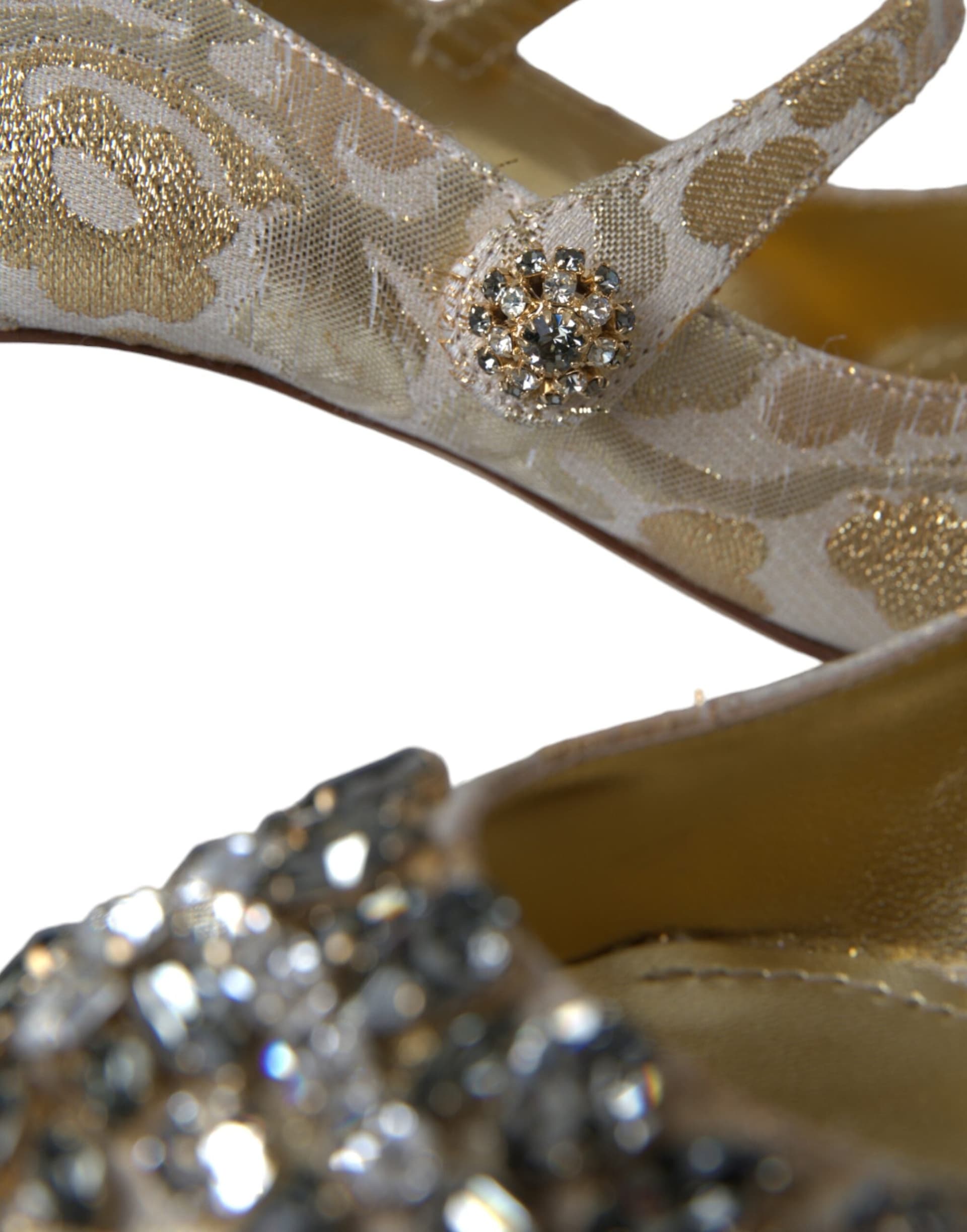 Dolce & Gabbana Gold Jacquard Crystal Mary Janes Pumps Shoes - 8
