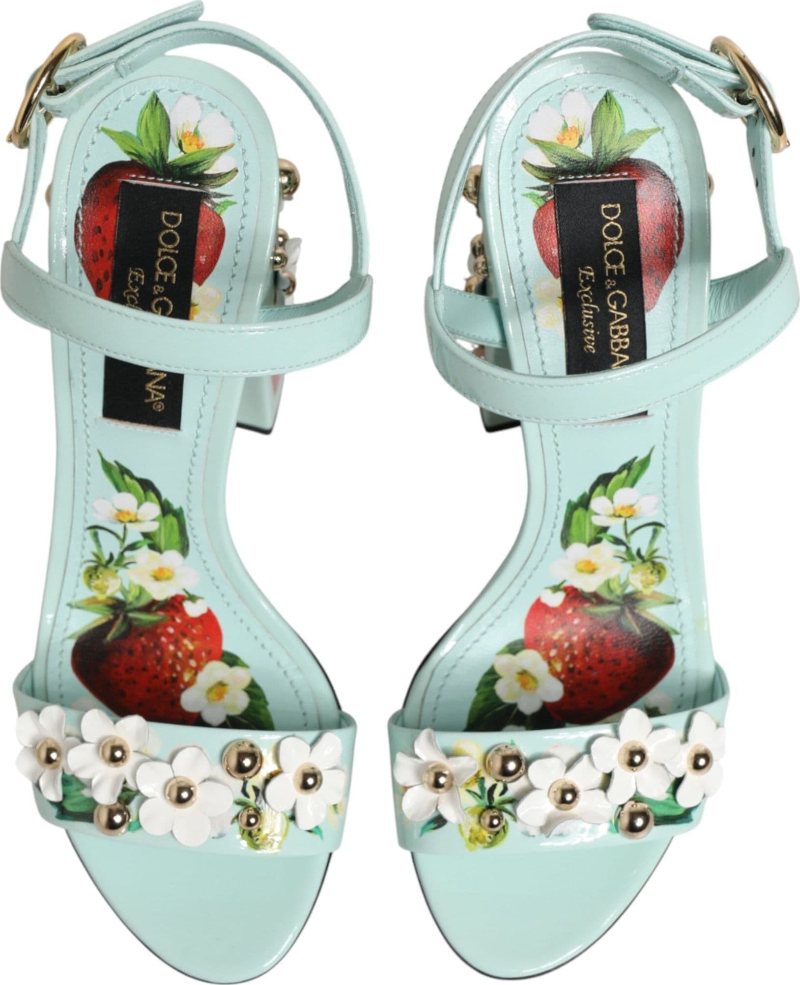 Dolce & Gabbana Mint Green Floral Studs Heels Sandals Shoes - 2