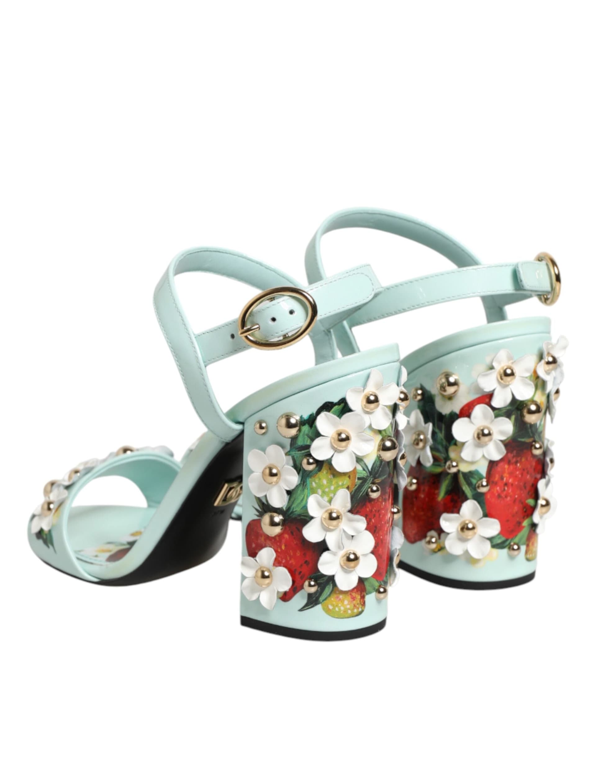 Dolce & Gabbana Mint Green Floral Studs Heels Sandals Shoes - 4