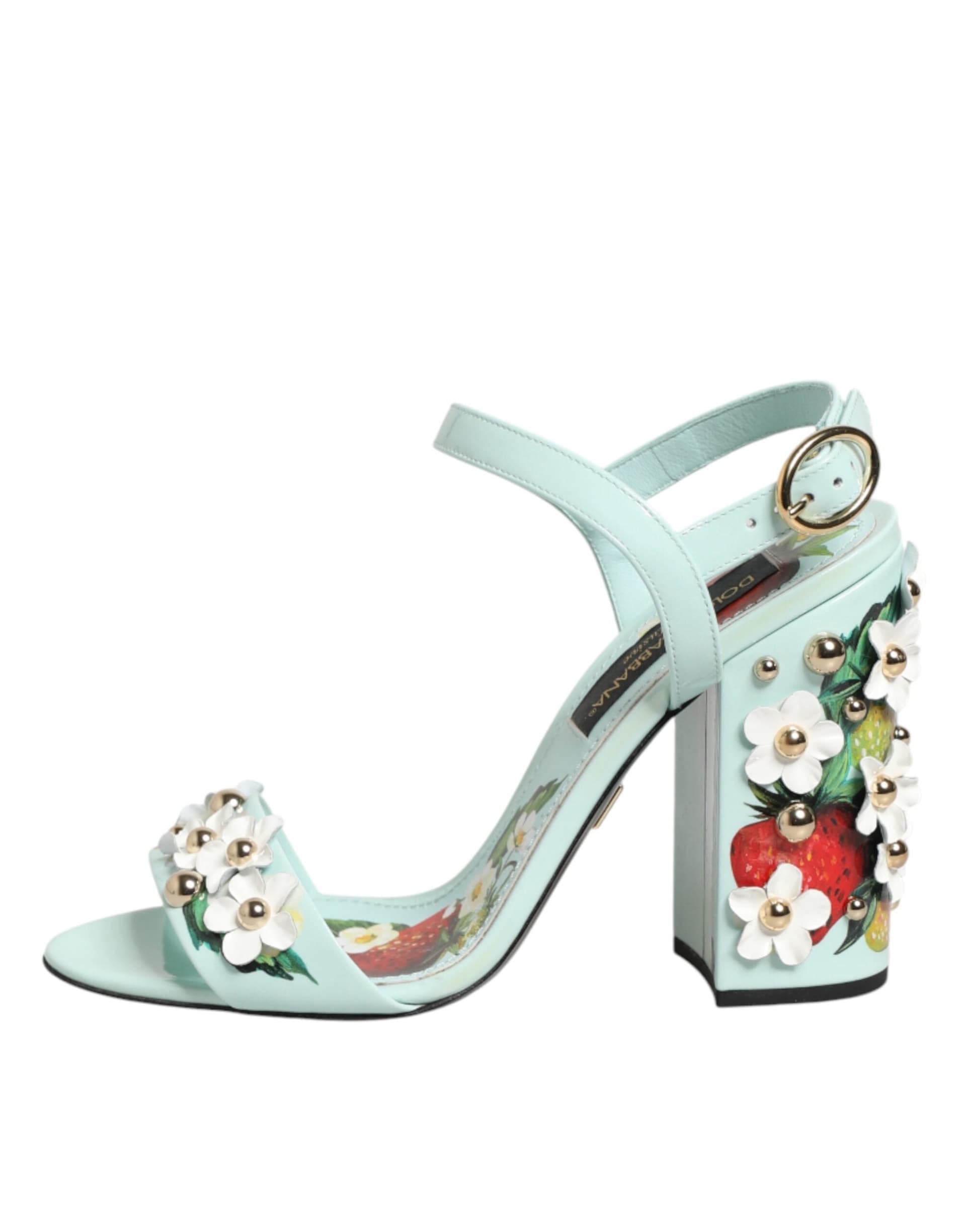 Dolce & Gabbana Mint Green Floral Studs Heels Sandals Shoes - 5