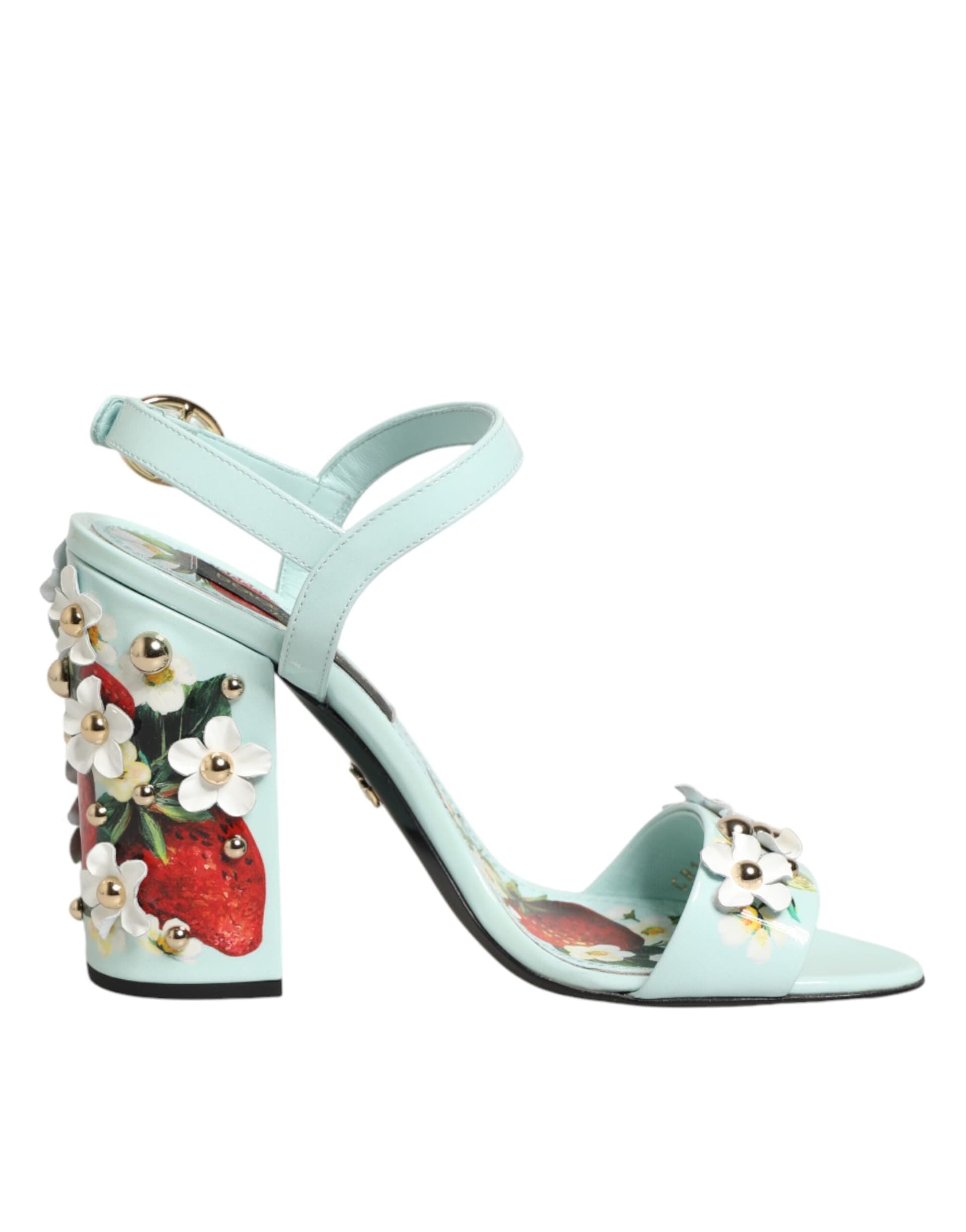 Dolce & Gabbana Mint Green Floral Studs Heels Sandals Shoes - 7