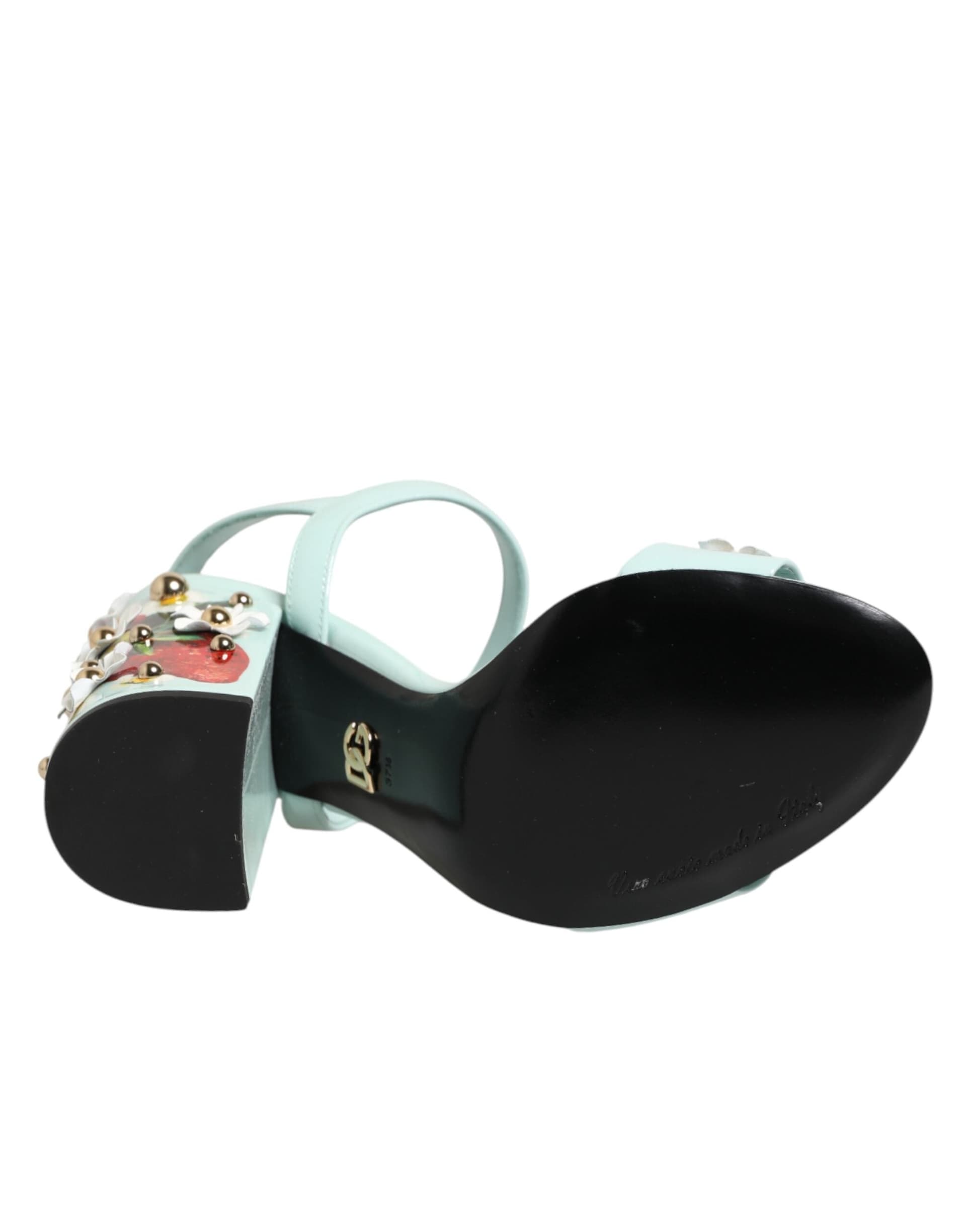Dolce & Gabbana Mint Green Floral Studs Heels Sandals Shoes - 8
