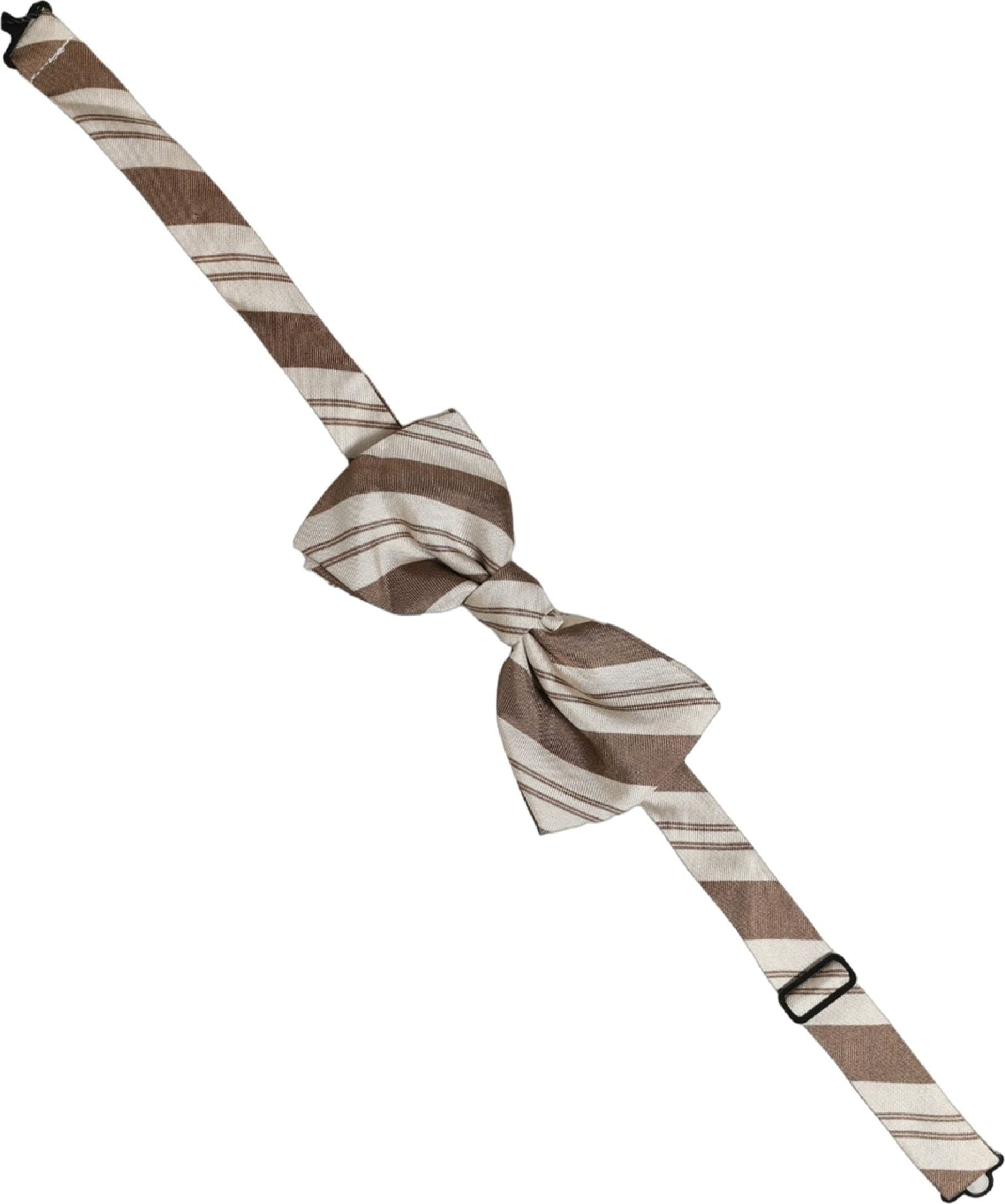Dolce & Gabbana Men Brown Beige Stripes Adjustable Neck Papillon Bow Tie - 2