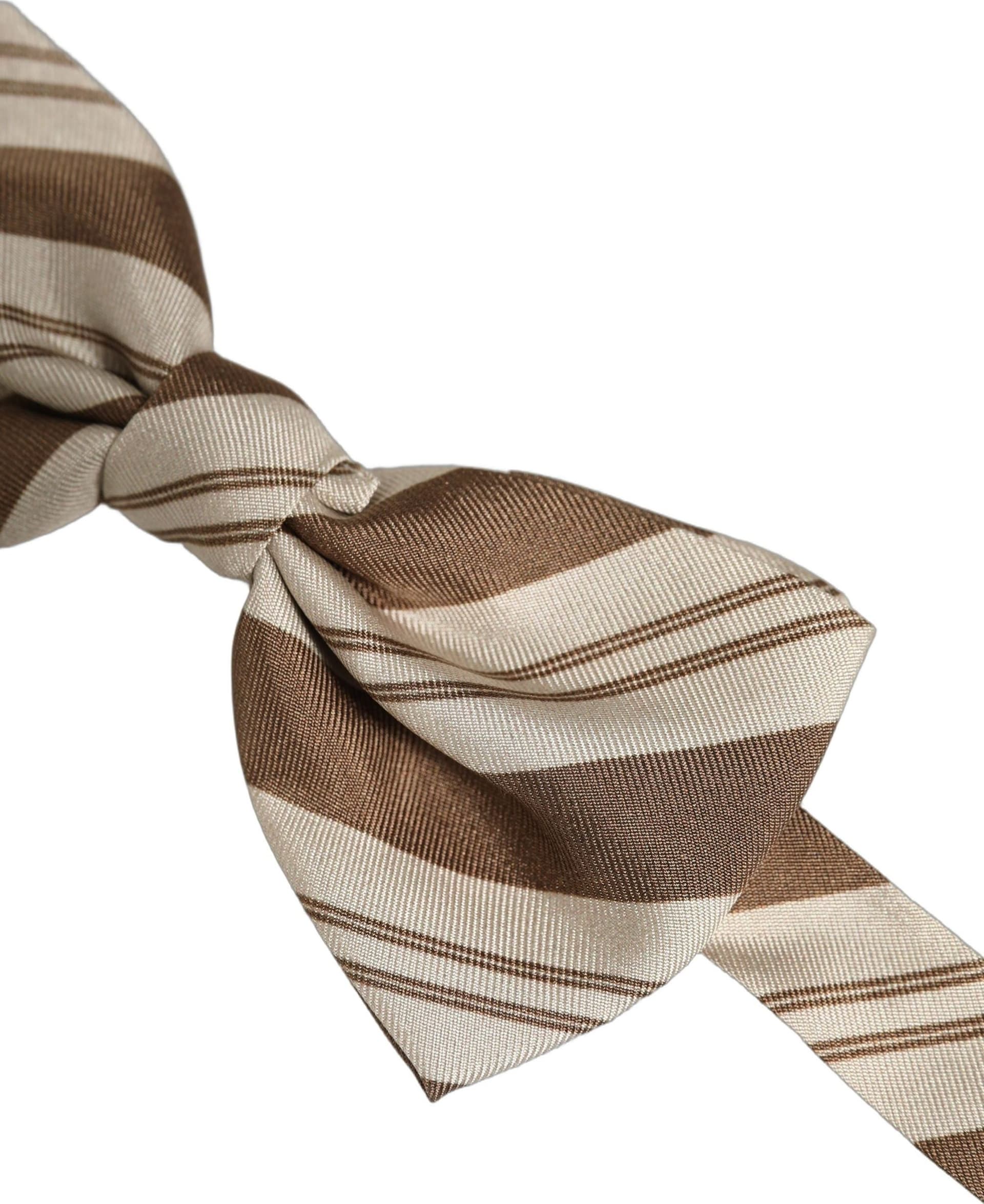 Dolce & Gabbana Men Brown Beige Stripes Adjustable Neck Papillon Bow Tie - 3
