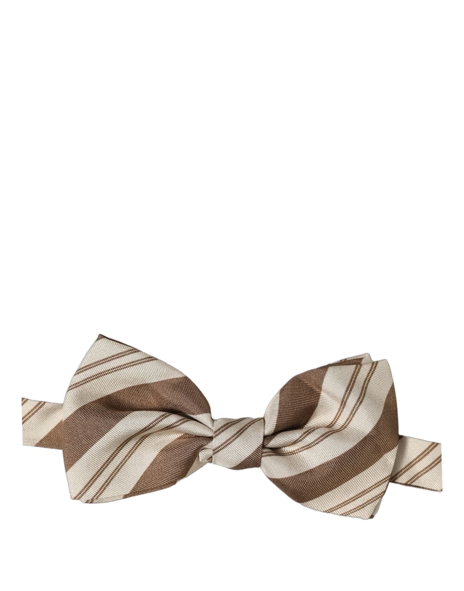 Dolce & Gabbana Men Brown Beige Stripes Adjustable Neck Papillon Bow Tie - 5