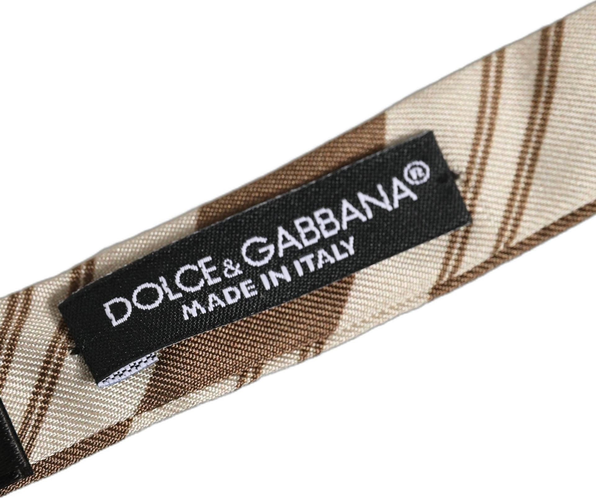 Dolce & Gabbana Men Brown Beige Stripes Adjustable Neck Papillon Bow Tie - 6