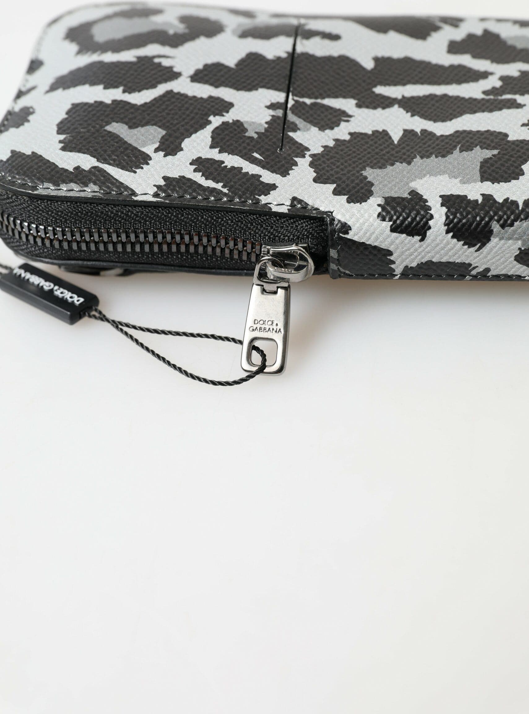 Dolce & Gabbana Gray Leopard Leather Men Purse Crossbody Sling Phone Bag - 4