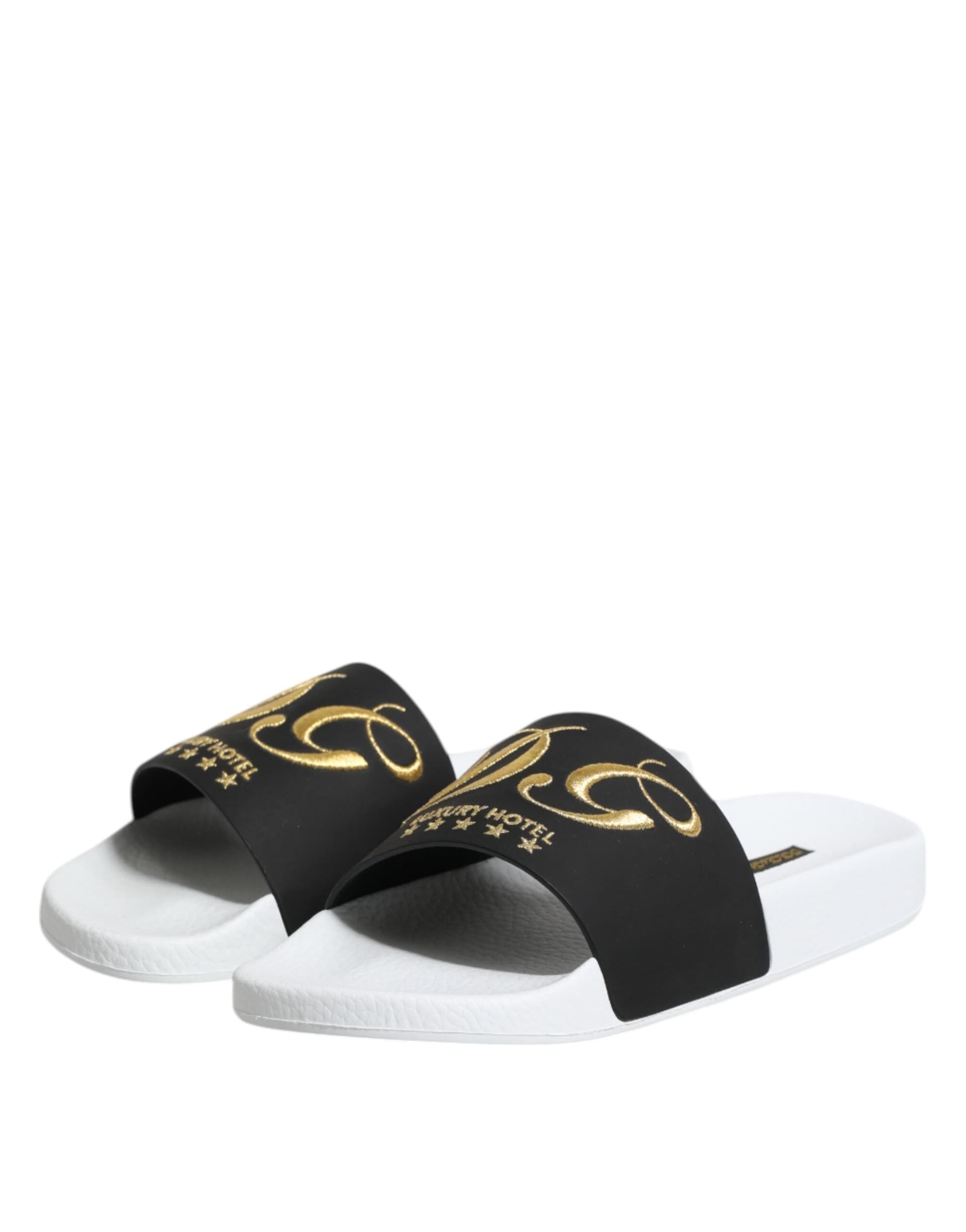Dolce & Gabbana White Black Leather Sandals Beachwear Shoes - 3
