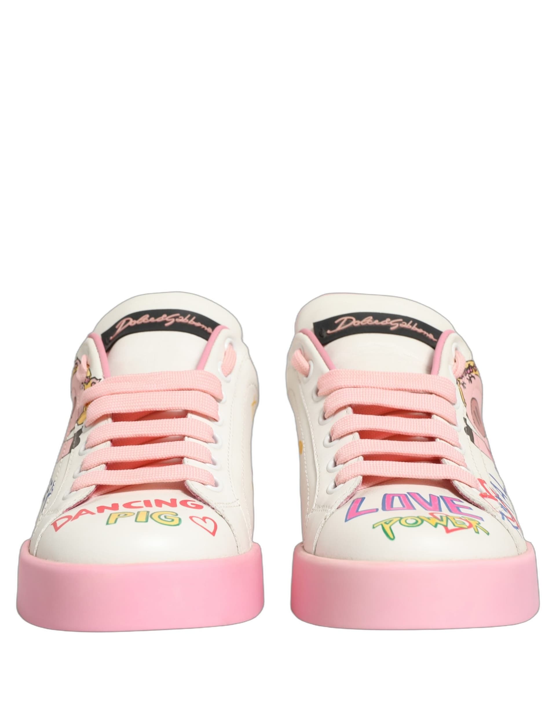 Dolce & Gabbana White Pink Portofino Royal Pig Sneakers Shoes - 2