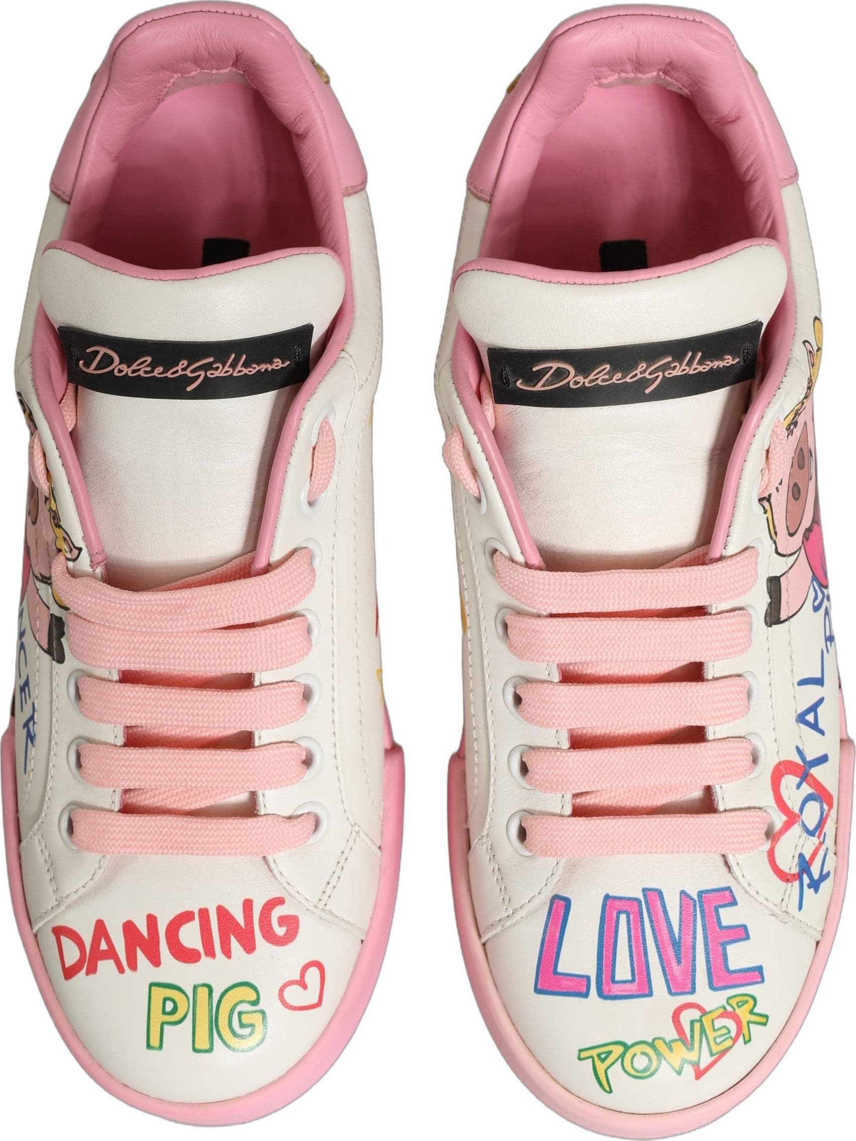 Dolce & Gabbana White Pink Portofino Royal Pig Sneakers Shoes - 2