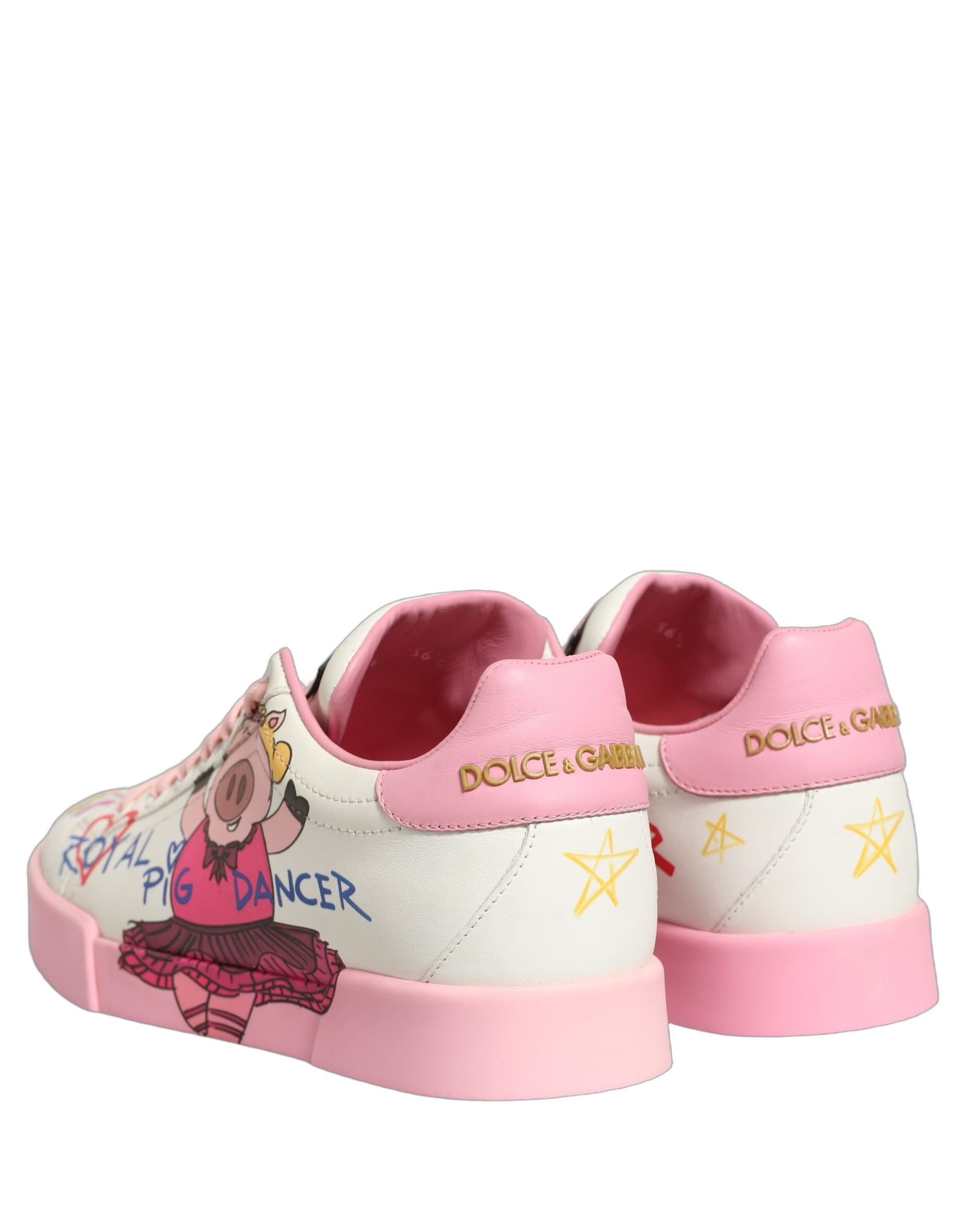 Dolce & Gabbana White Pink Portofino Royal Pig Sneakers Shoes - 4