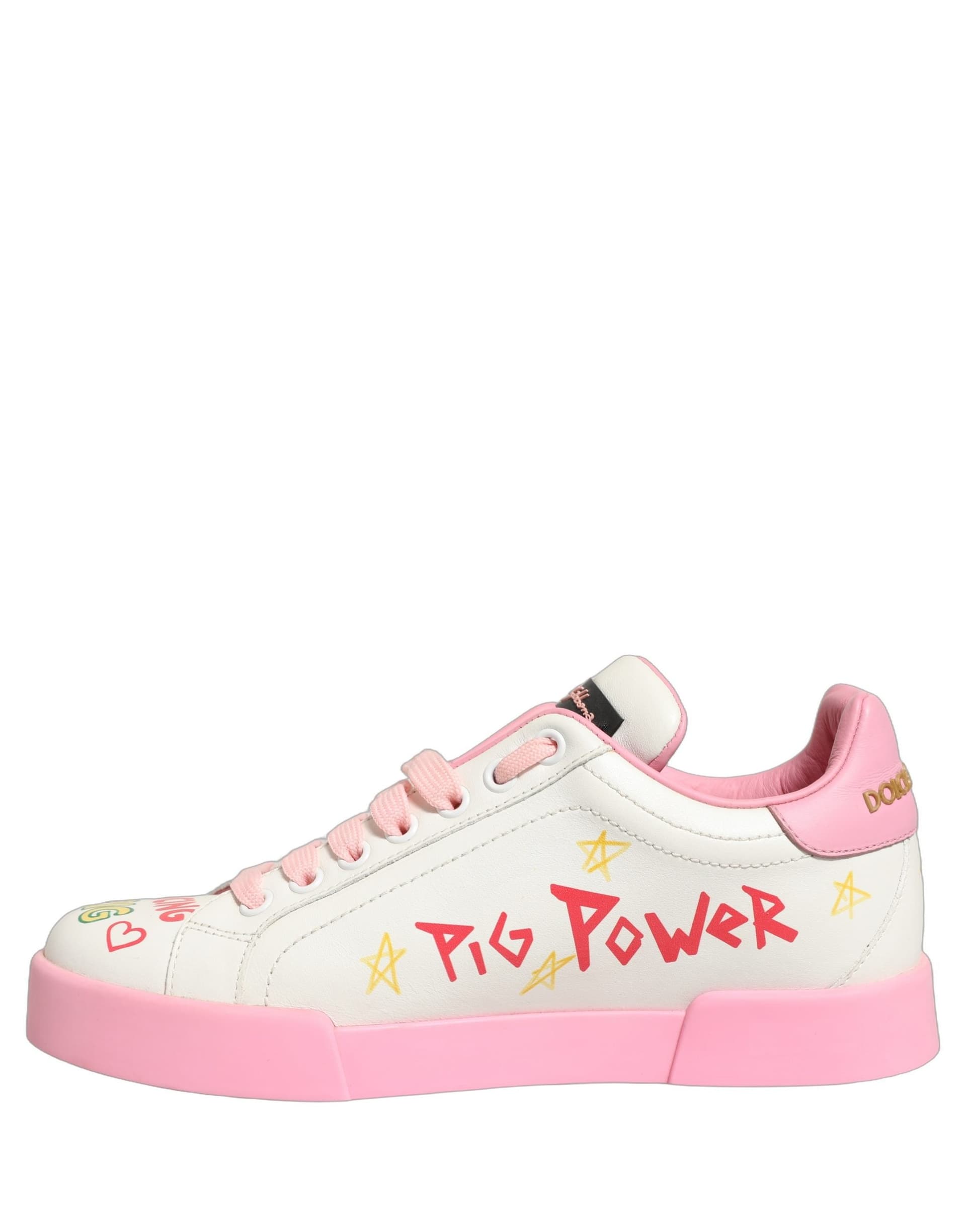 Dolce & Gabbana White Pink Portofino Royal Pig Sneakers Shoes - 5
