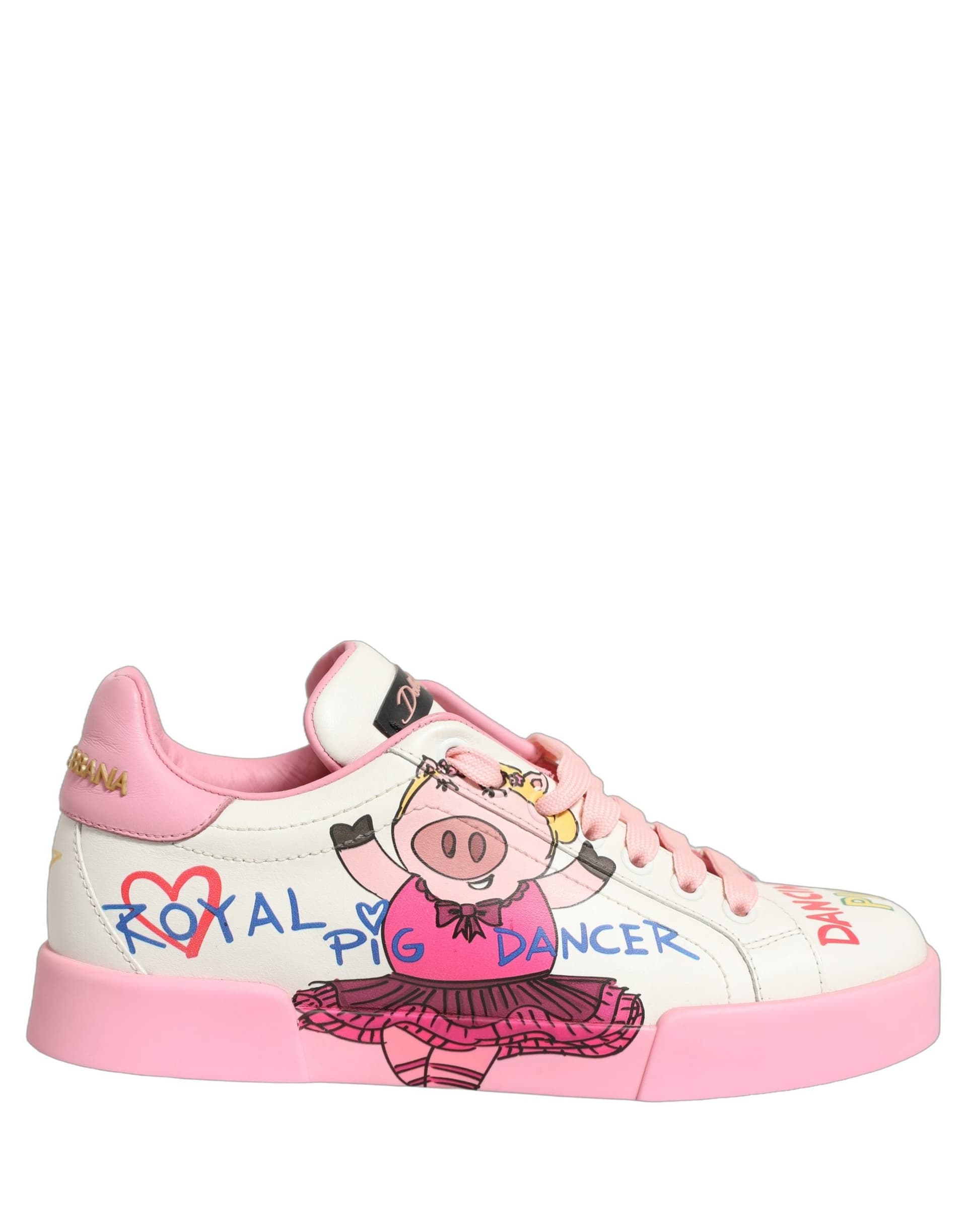 Dolce & Gabbana White Pink Portofino Royal Pig Sneakers Shoes - 6